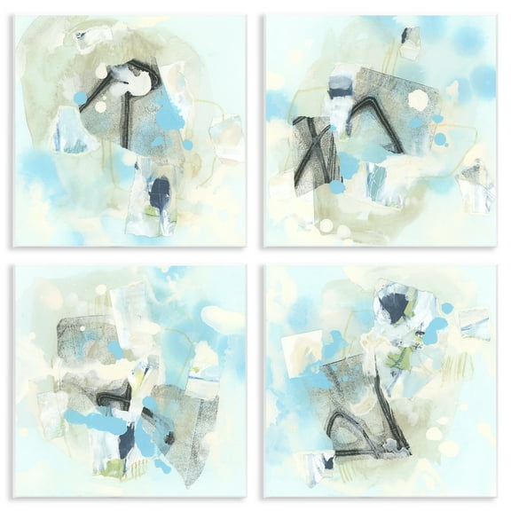 Stupell Industries Abstract with Blue Splatter Abstract Painting Unframed Art Print Wall Art, 12 x 12, Set of 4