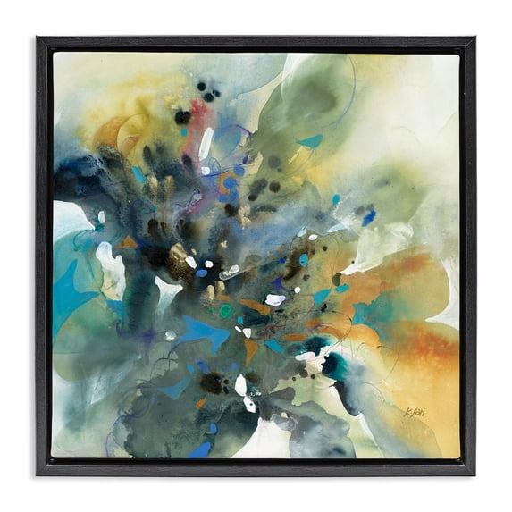 Stupell Industries Contemporary Abstract with Ink Droplets Black Floating Frame Canvas Art, 18 x 18, by K. Nari