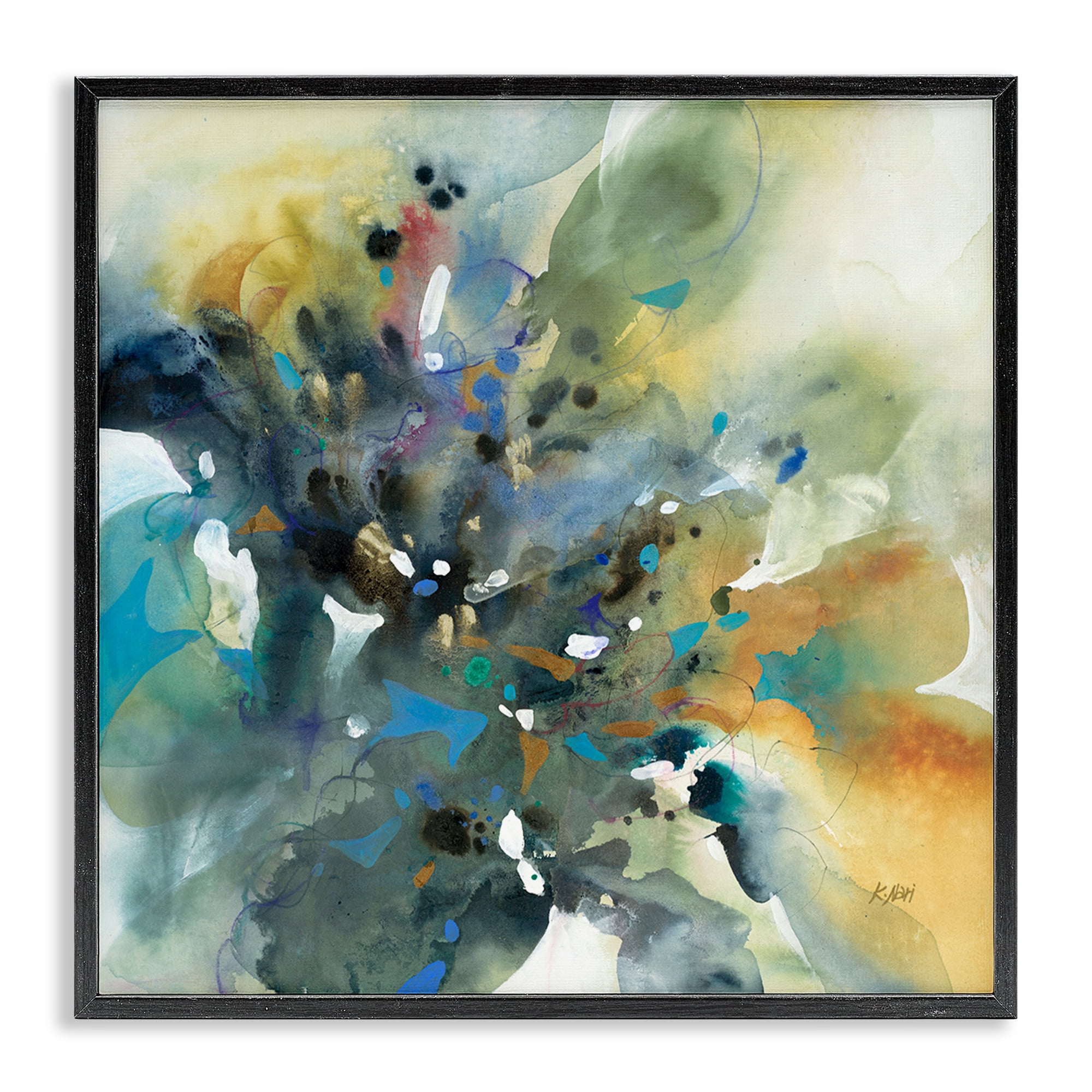 Stupell Industries Abstract with Ink Droplets Abstract Painting Black Framed Art Print Wall Art, 12 x 12