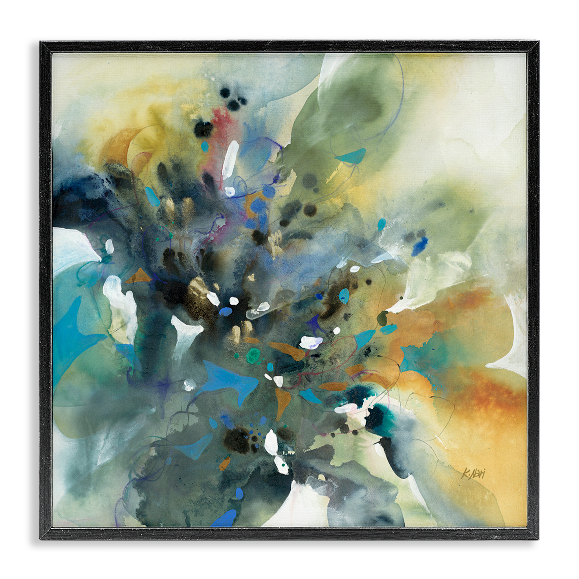 Stupell Industries Abstract with Ink Droplets Abstract Painting Black Framed Art Print Wall Art, 24 x 24