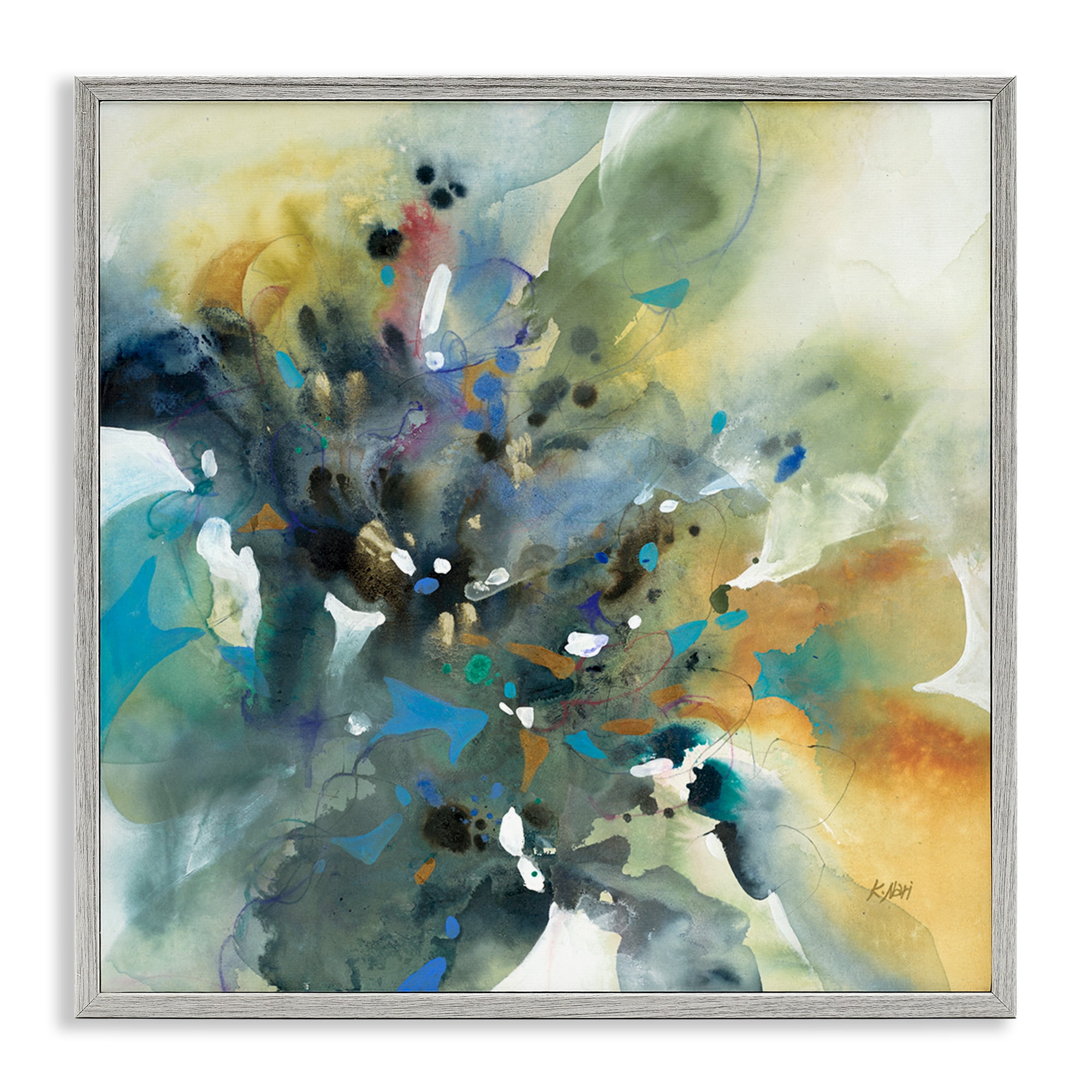 Stupell Industries Abstract with Ink Droplets Abstract Painting Gray Framed Art Print Wall Art, 12 x 12
