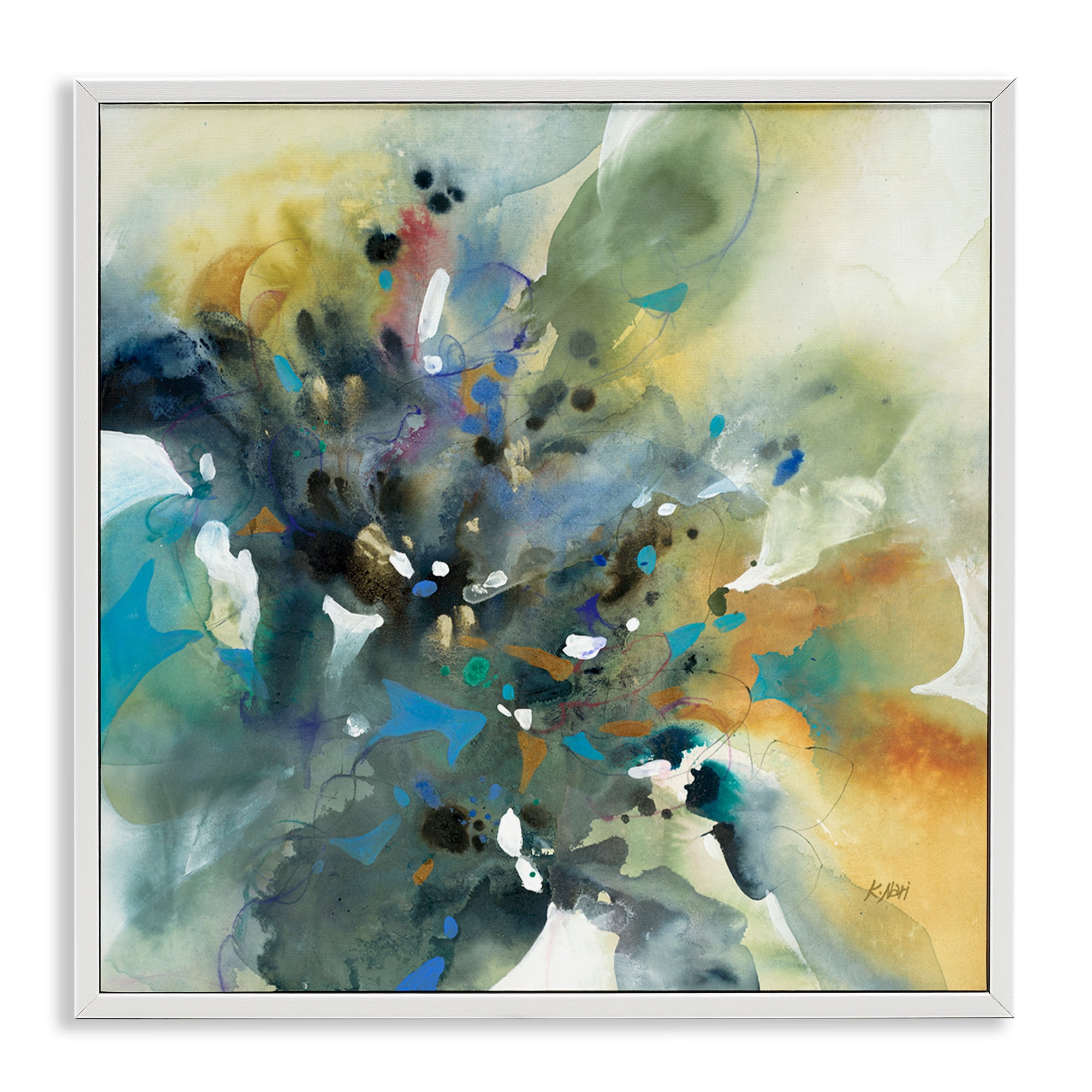 Stupell Industries Abstract with Ink Droplets Abstract Painting White Framed Art Print Wall Art, 24 x 24