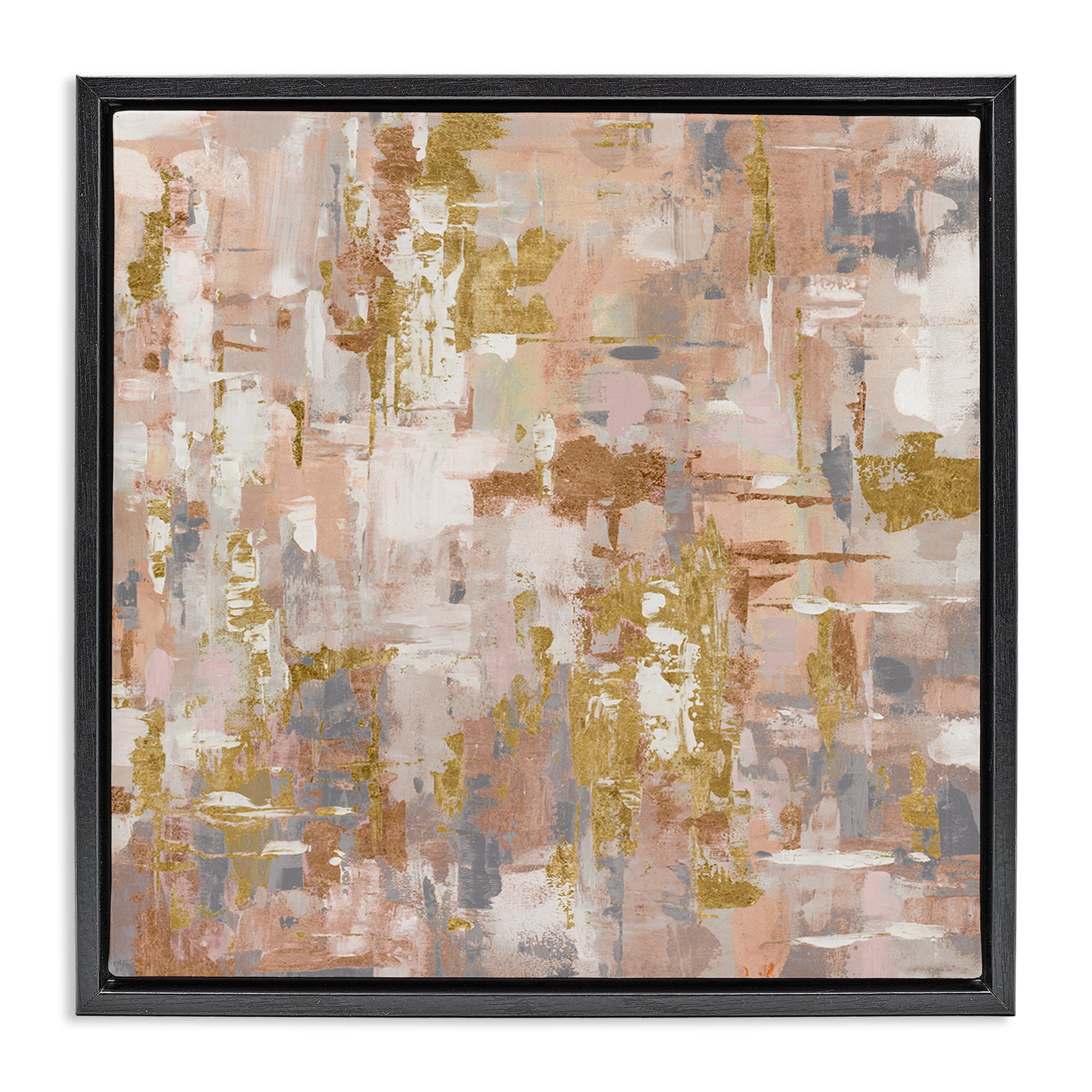 Stupell Industries Abstract with Paint Streaks Abstract Painting Black Floater Framed Canvas Art Print Wall Art, 18 x 18