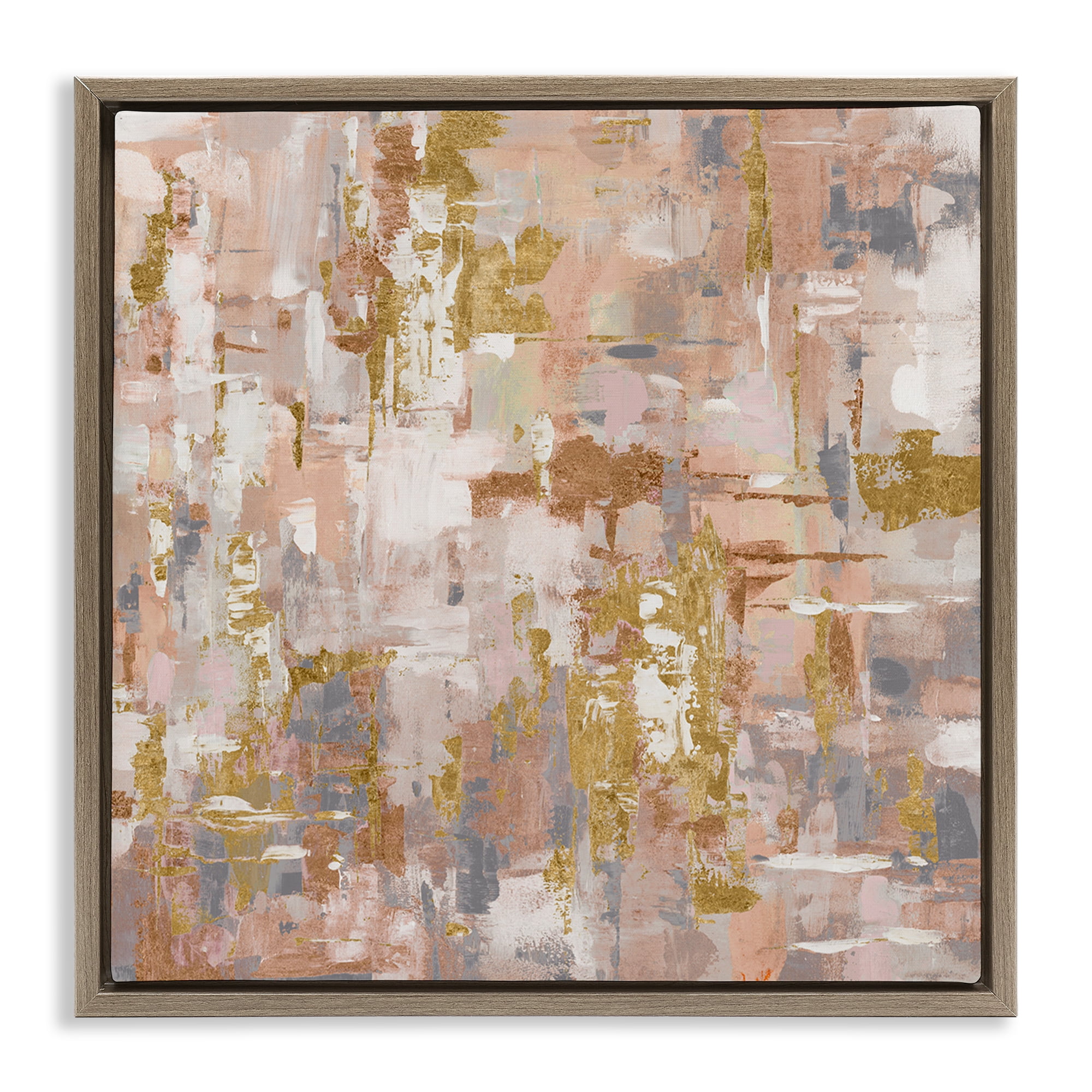 Stupell Industries Abstract with Paint Streaks Abstract Painting Brown Floater Framed Canvas Art Print Wall Art, 18 x 18