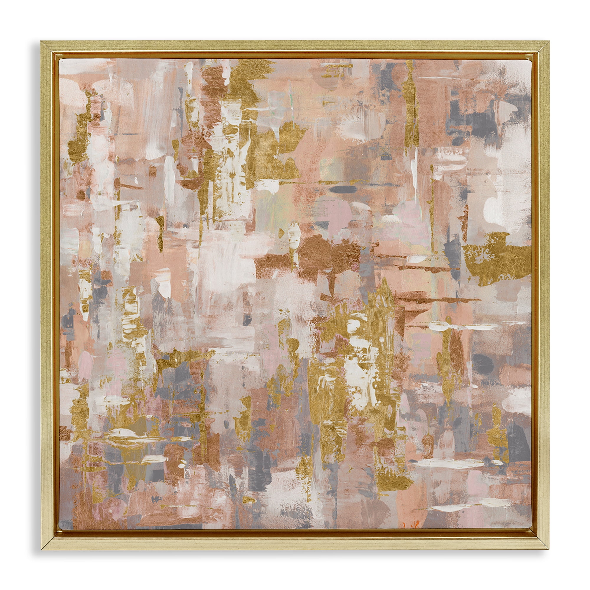 Stupell Industries Abstract with Paint Streaks Abstract Painting Gold Floater Framed Canvas Art Print Wall Art, 18 x 18