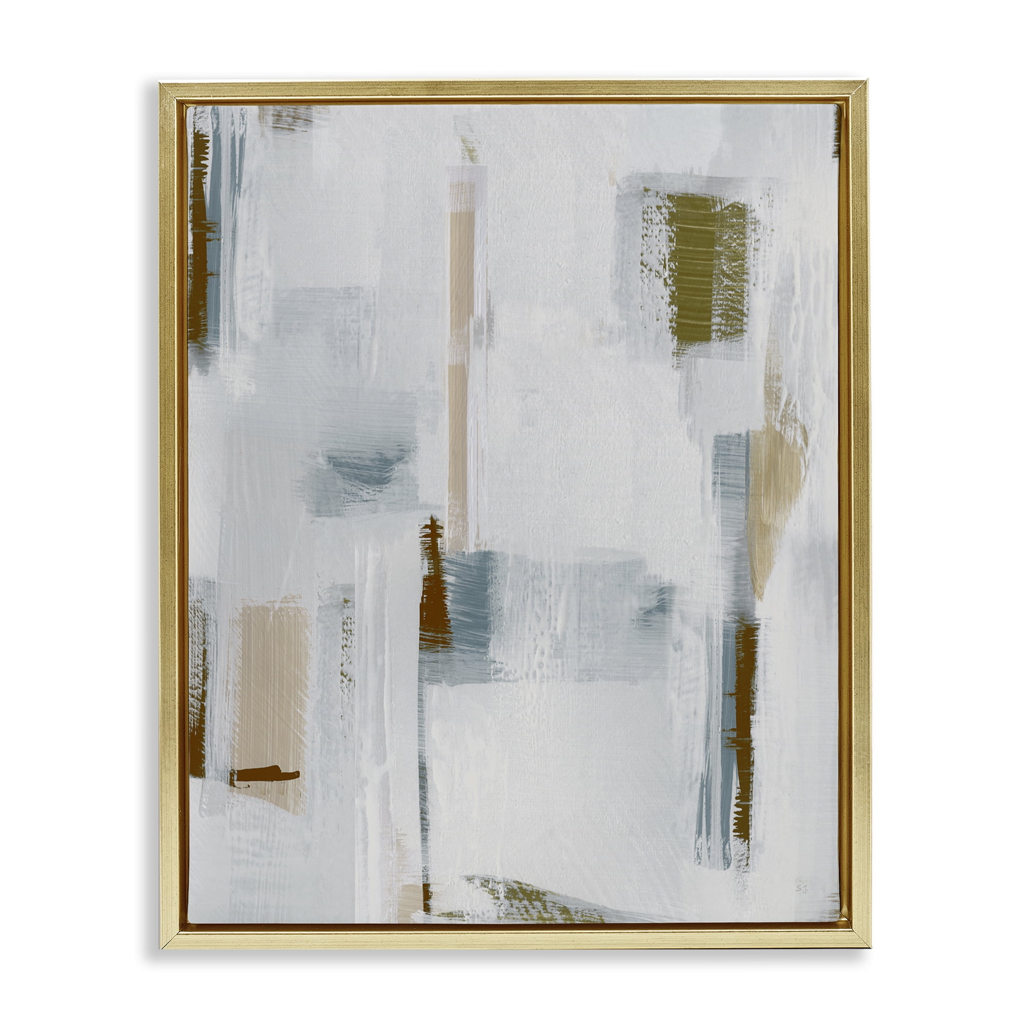 Stupell Industries Abstract with Subtle Forms Abstract Painting Gold Floater Framed Canvas Art Print Wall Art, 25 x 31