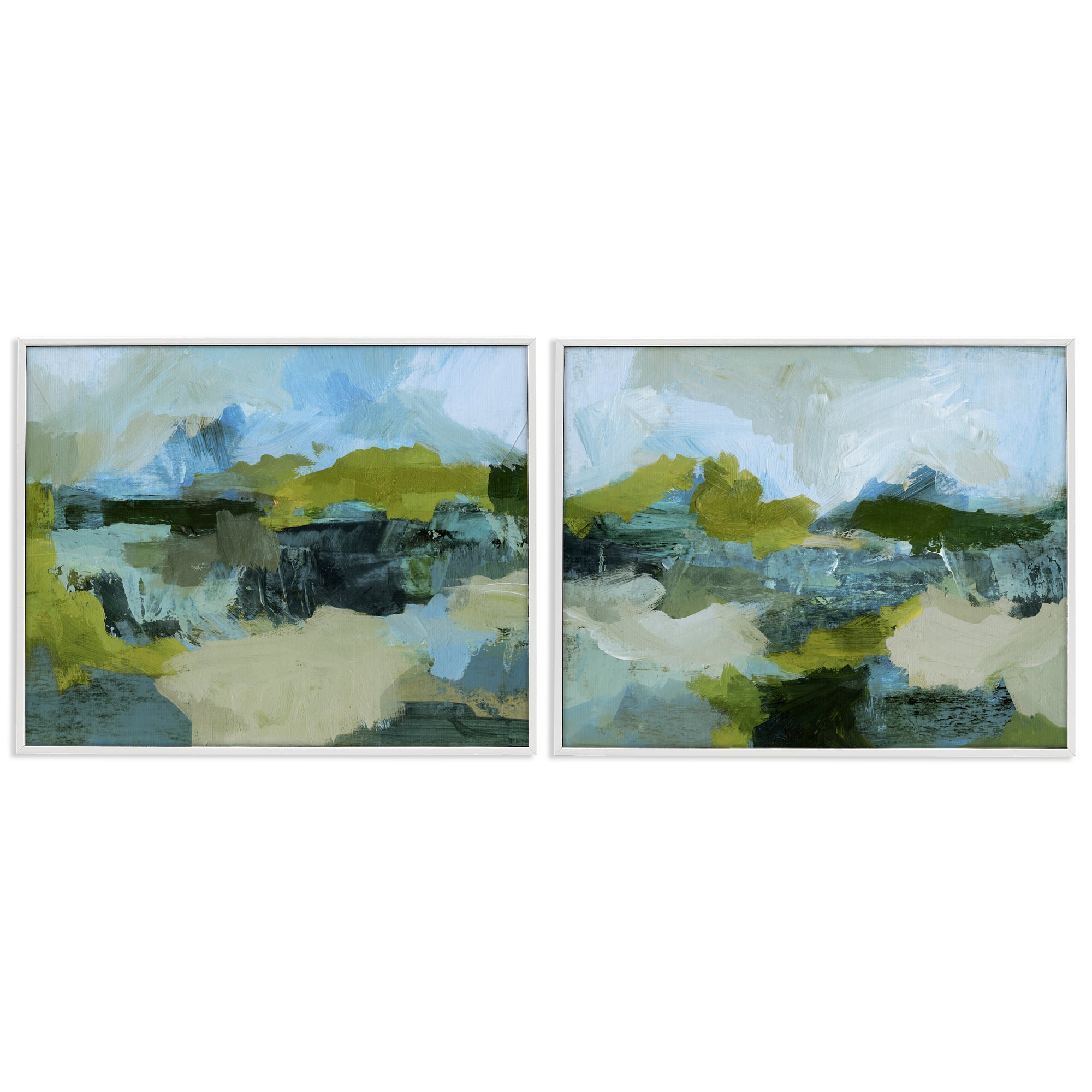 Stupell Industries Abstraction with Green Details Abstract Painting White Framed Art Print Wall Art, 14 x 11, Set of 2