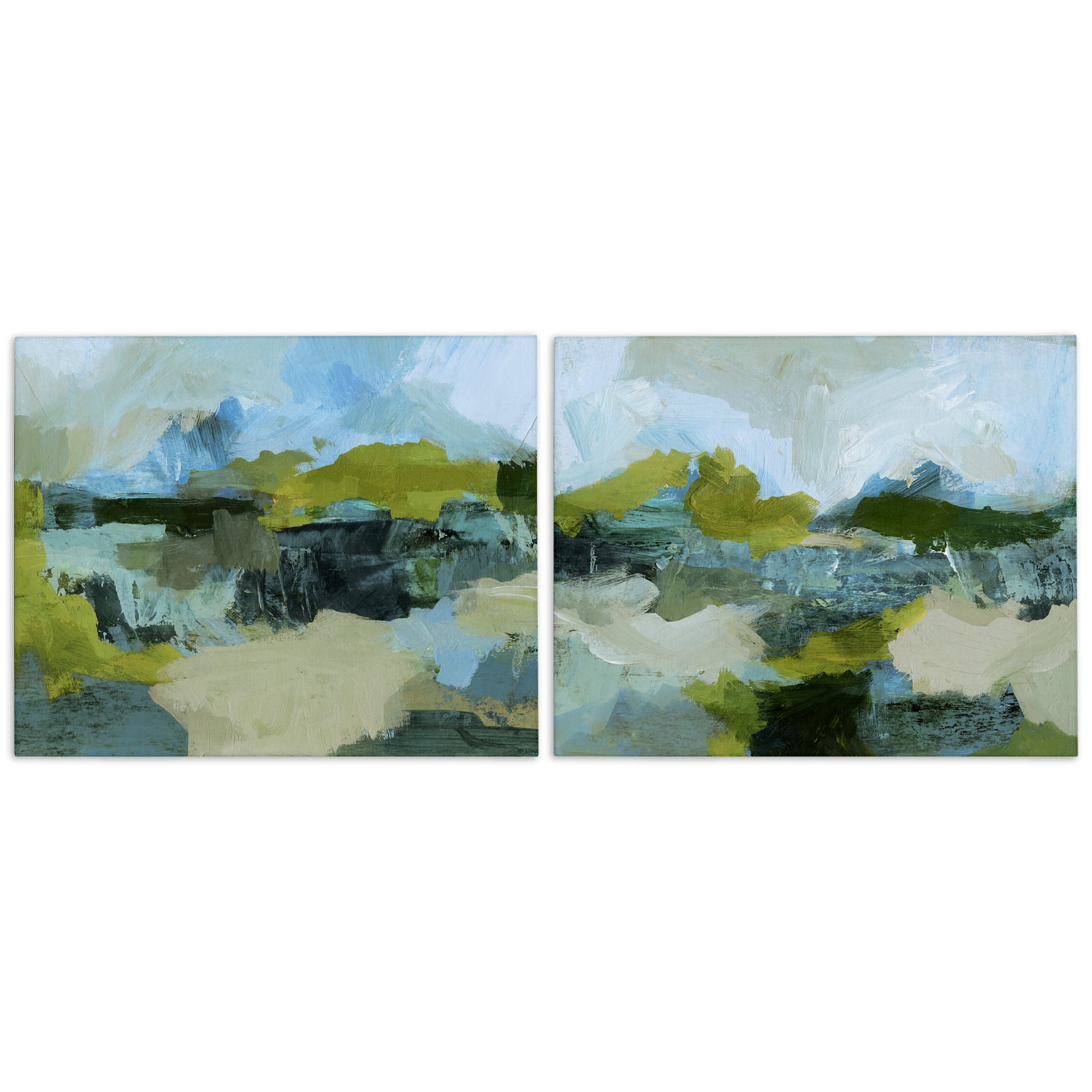 Stupell Industries Abstraction with Green Details Abstract Painting Wrapped Canvas Art Print Wall Art, 20 x 16, Set of 2