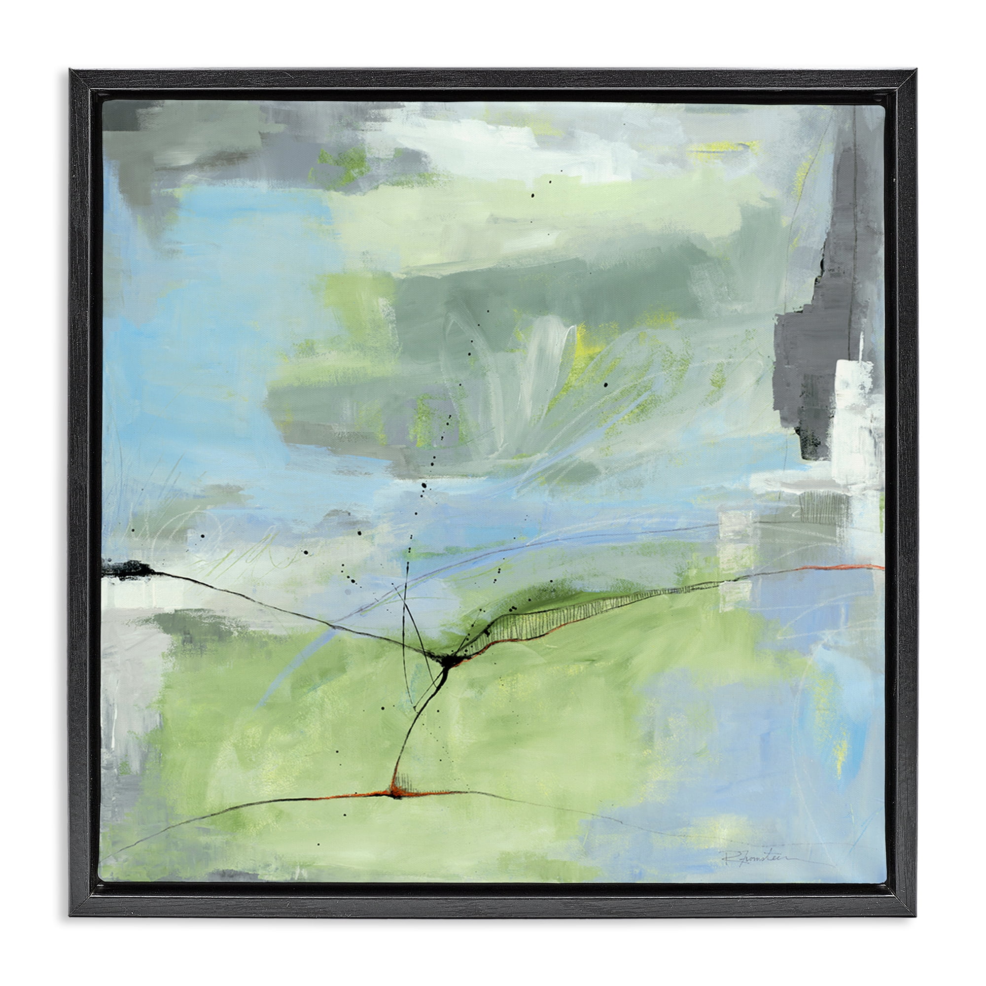 Stupell Industries Abstraction with Streaked Line Abstract Painting Black Floater Framed Canvas Art Print Wall Art, 18 x 18