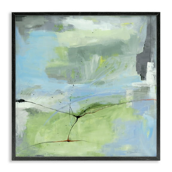 Stupell Industries Abstraction with Streaked Line Abstract Painting Black Framed Art Print Wall Art, 12 x 12