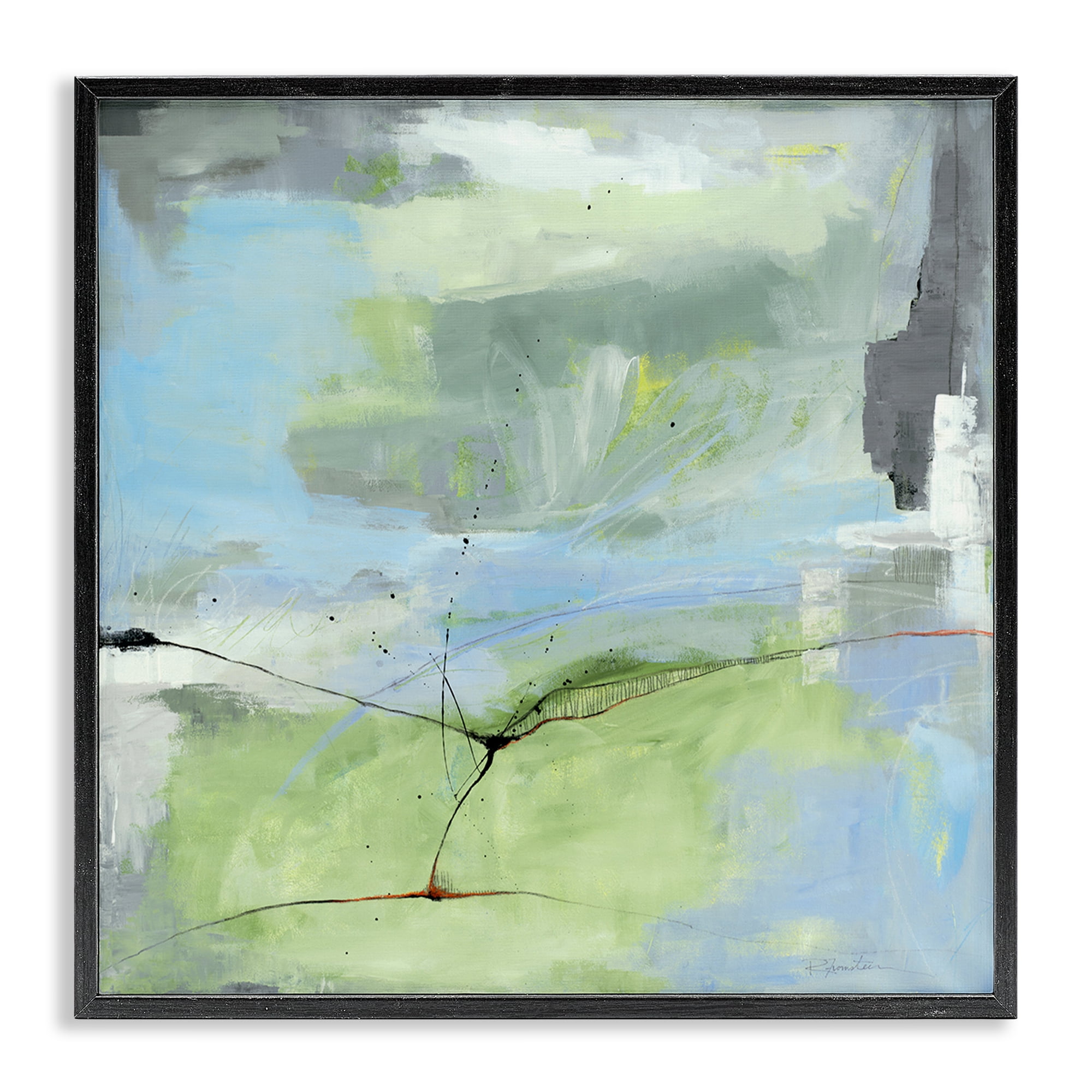 Stupell Industries Abstraction with Streaked Line Abstract Painting Black Framed Art Print Wall Art, 24 x 24