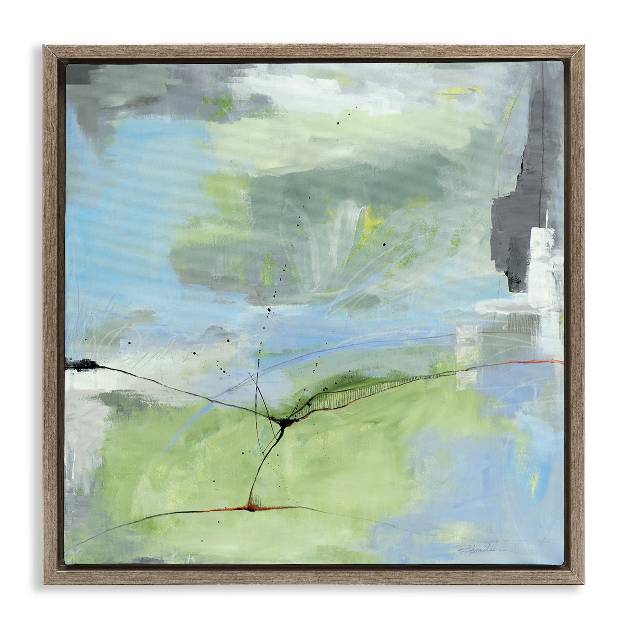 Stupell Industries Abstraction with Streaked Line Abstract Painting Brown Floater Framed Canvas Art Print Wall Art, 18 x 18