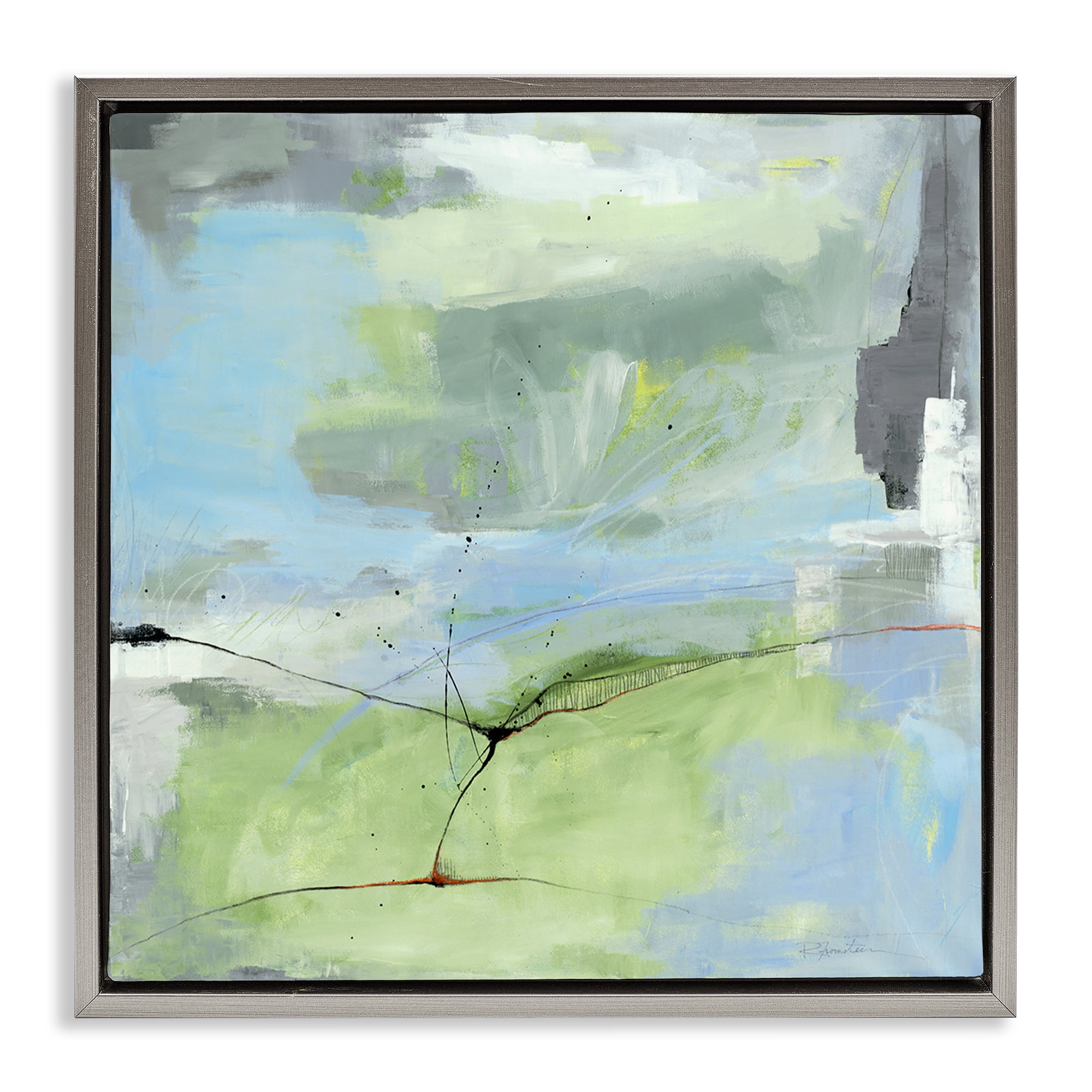 Stupell Industries Abstraction with Streaked Line Abstract Painting Gray Floater Framed Canvas Art Print Wall Art, 18 x 18