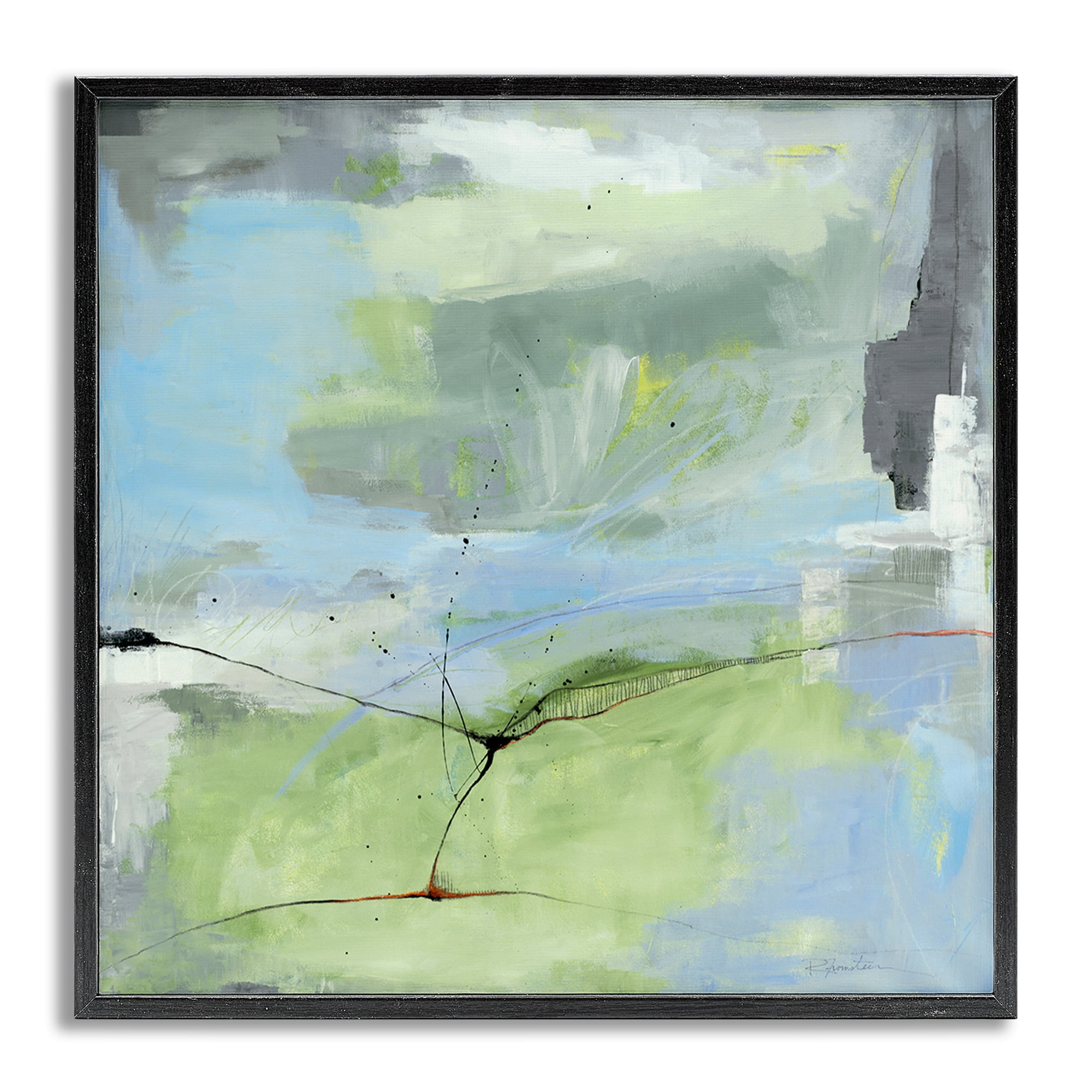 Stupell Industries Abstraction with Streaked Line Abstract Painting Gray Framed Art Print Wall Art, 17 x 17