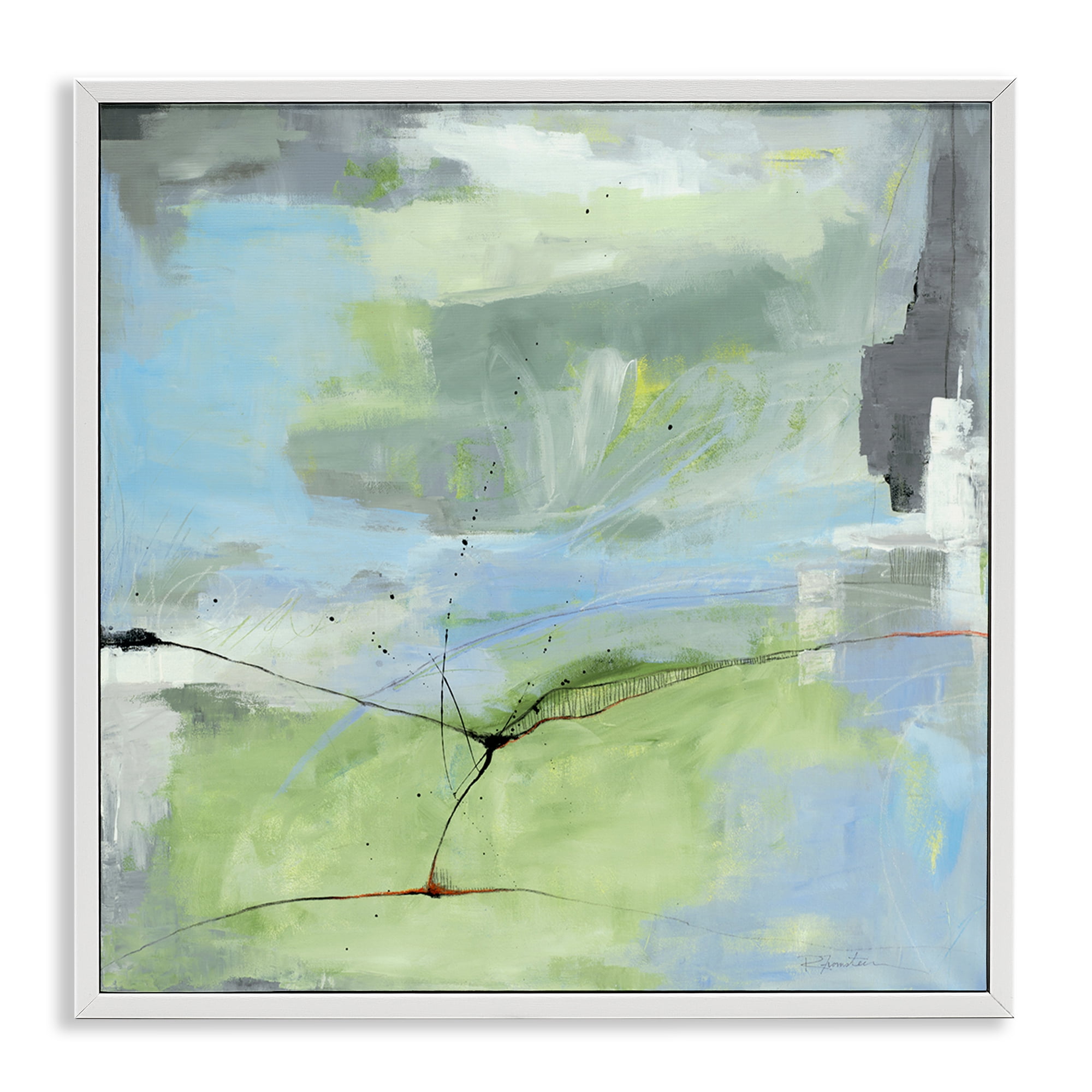 Stupell Industries Abstraction with Streaked Line Abstract Painting White Framed Art Print Wall Art, 24 x 24