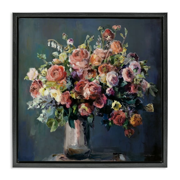 Stupell Industries Abundant Dark Bouquet Botanical & Floral Painting Black Floater Framed Art Print Wall Art, 18 x 18