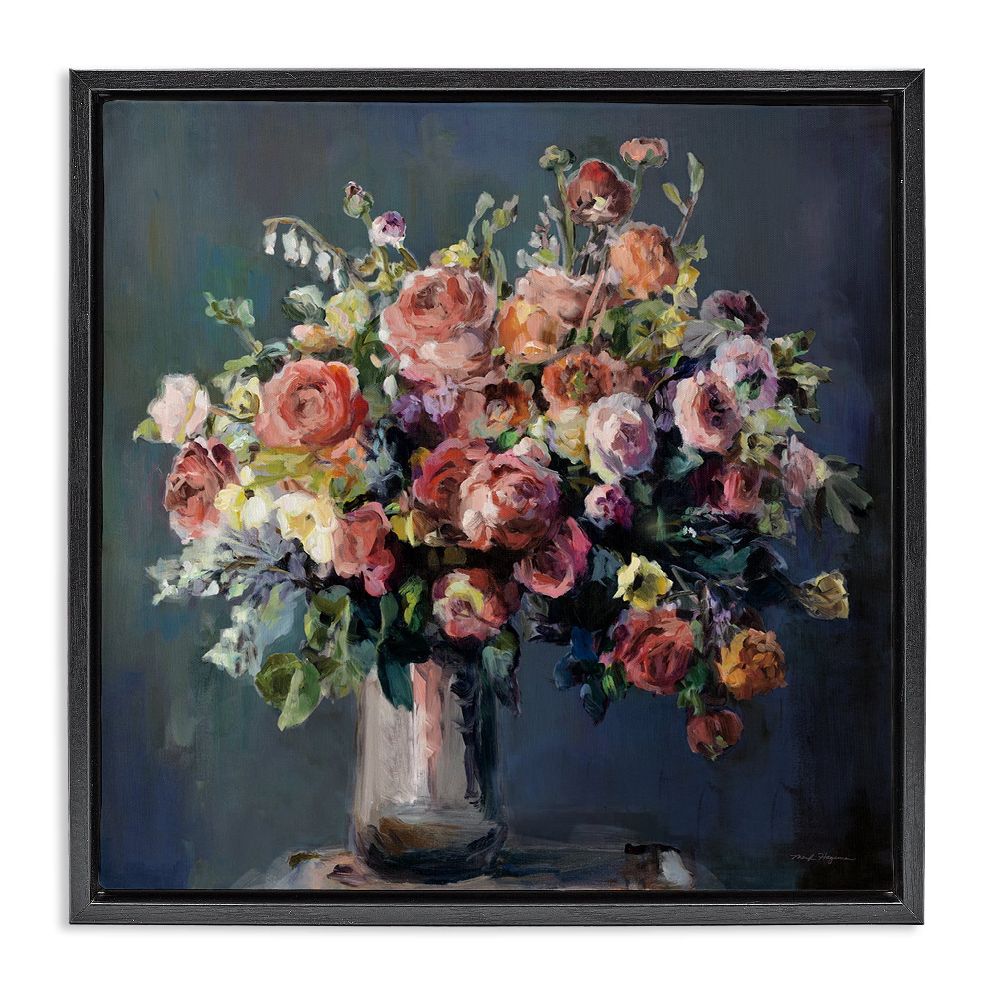 Stupell Industries Abundant Dark Bouquet Botanical & Floral Painting Black Floater Framed Art Print Wall Art, 25 x 25