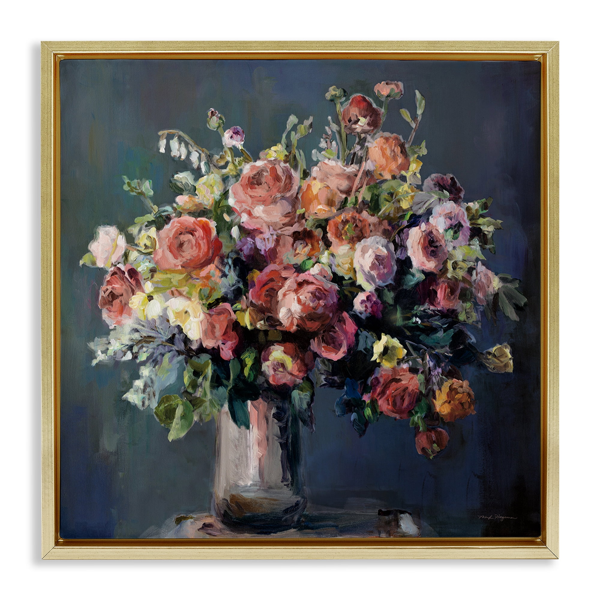 Stupell Industries Abundant Dark Bouquet Botanical & Floral Painting Gold Floater Framed Art Print Wall Art, 18 x 18