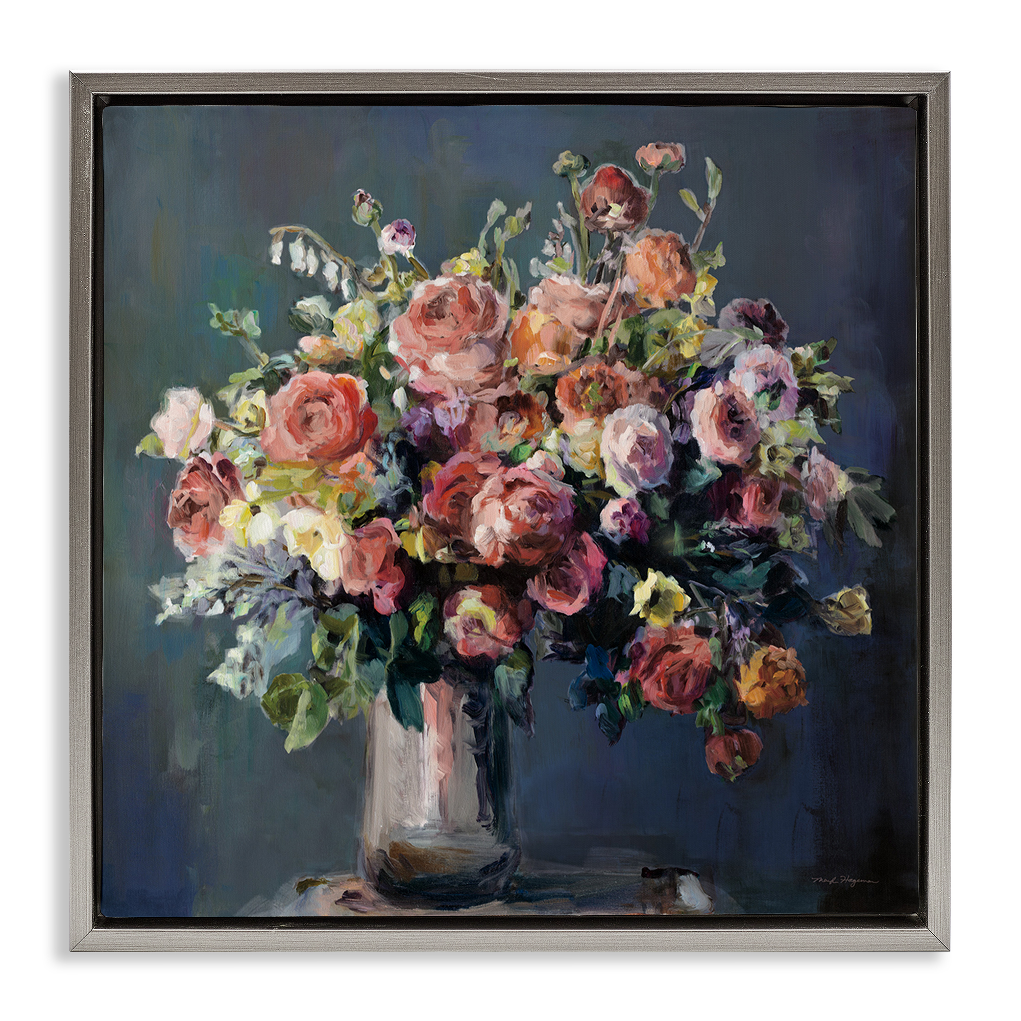 Stupell Industries Abundant Dark Bouquet Botanical & Floral Painting Gray Floater Framed Art Print Wall Art, 25 x 25