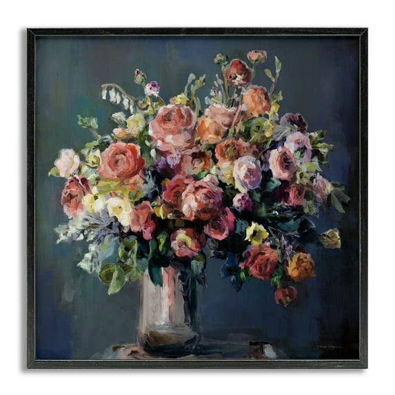 Stupell Industries Abundant Dark Bouquet Botanical & Floral Painting Gray Framed Art Print Wall Art, 24 x 24
