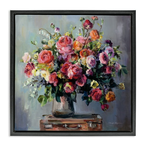 Stupell Industries Abundant Rose Bouquet Plants & Flowers Painting Black Floater Framed Canvas Art Print Wall Art, 18 x 18