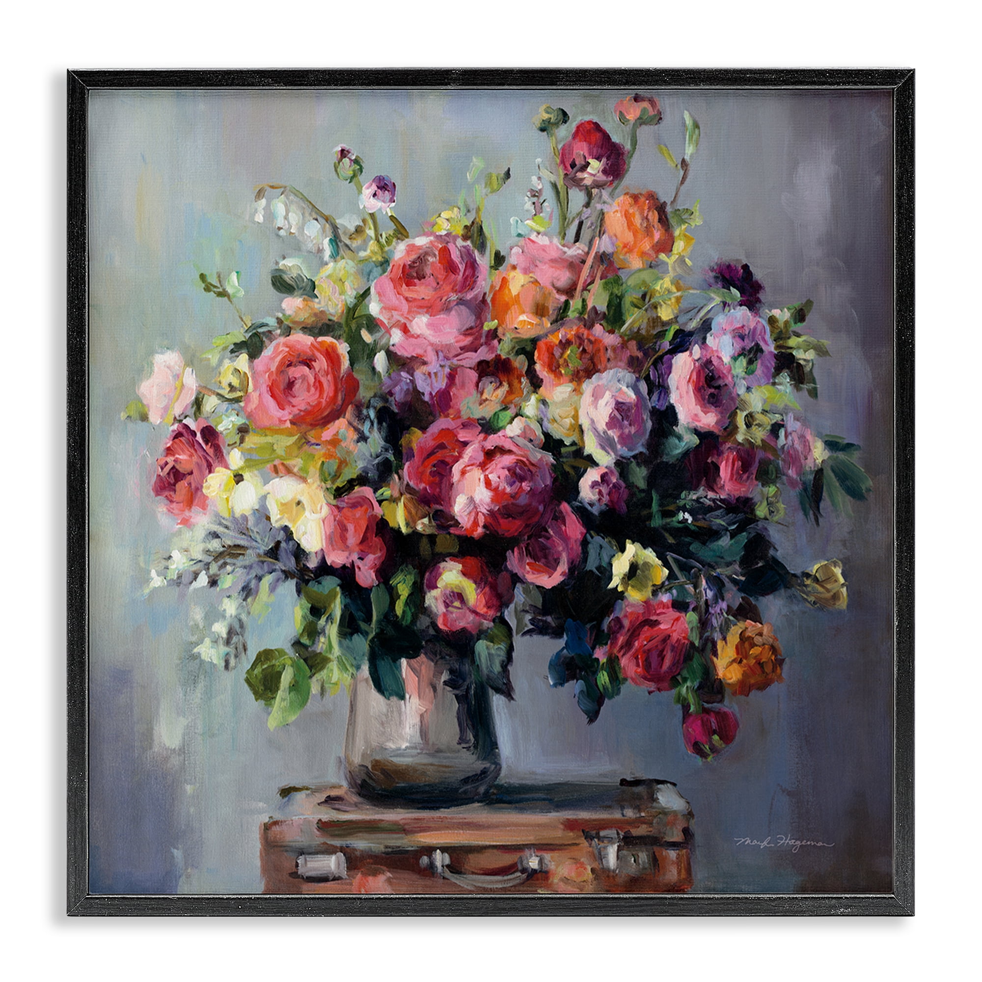 Stupell Industries Abundant Rose Bouquet Plants & Flowers Painting Black Framed Art Print Wall Art, 17 x 17