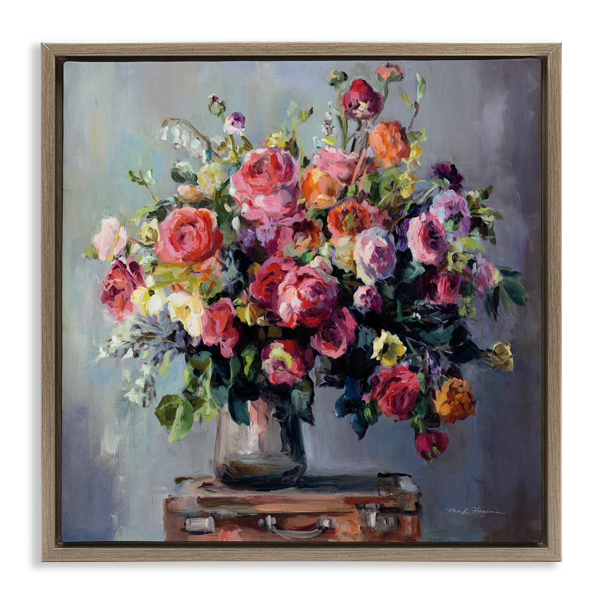 Stupell Industries Abundant Rose Bouquet Plants & Flowers Painting Brown Floater Framed Canvas Art Print Wall Art, 25 x 25