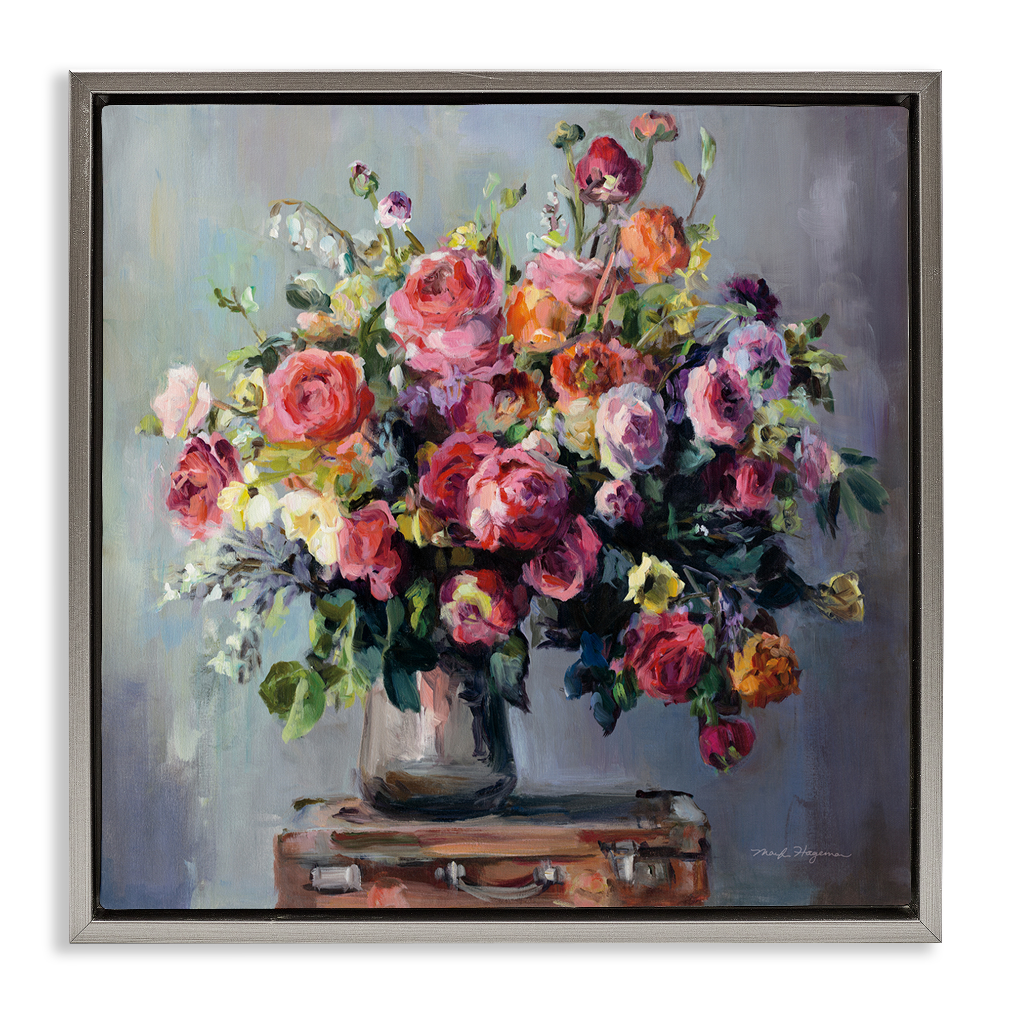 Stupell Industries Abundant Rose Bouquet Plants & Flowers Painting Gray Floater Framed Canvas Art Print Wall Art, 18 x 18