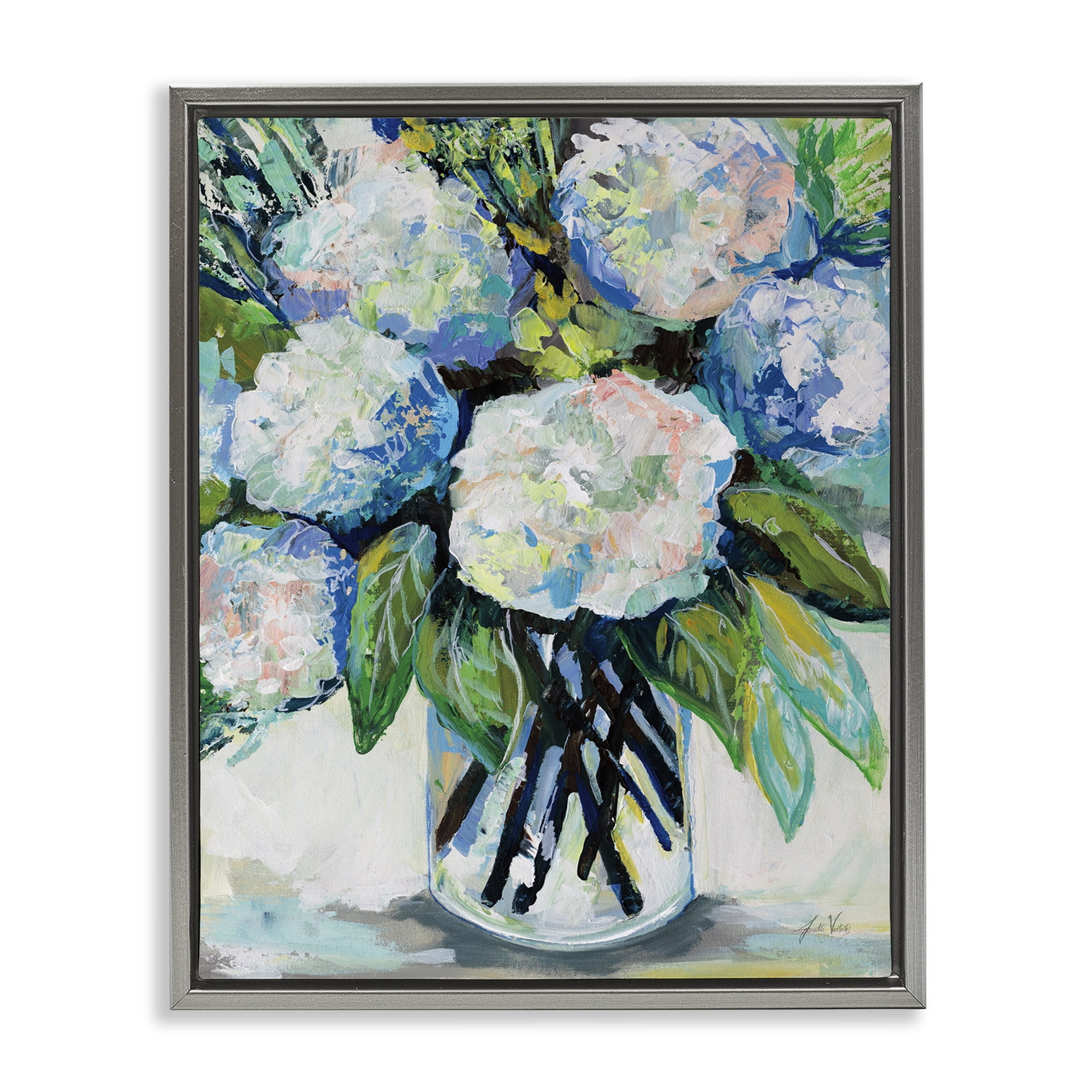 Stupell Industries Abundant White Hydrangeas Botanical & Floral Painting Gray Floater Framed Art Print Wall Art, 25 x 31