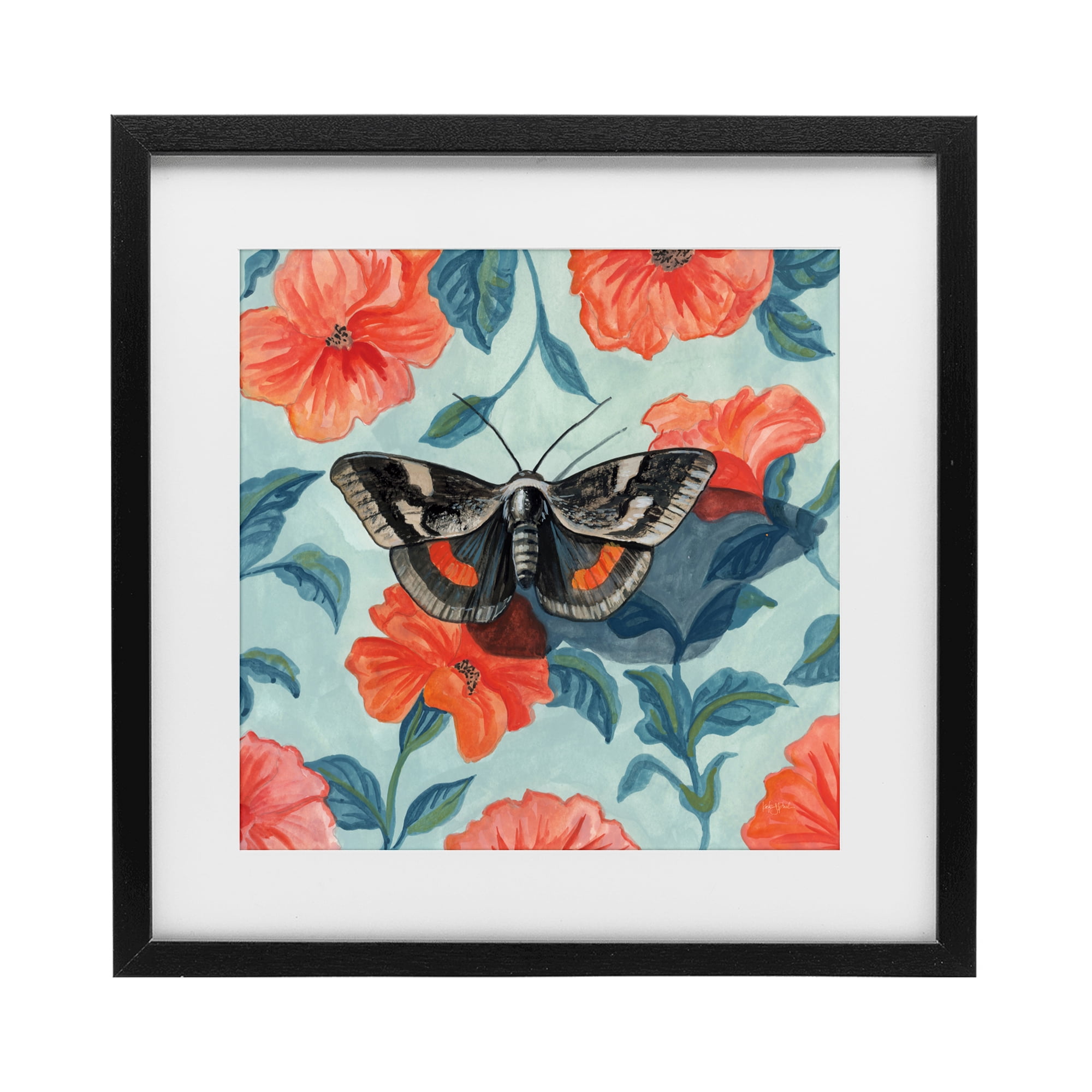 Stupell Industries Academia Moth On Floral Black Framed Print Under Glass, design by Kate Jarvik Birch