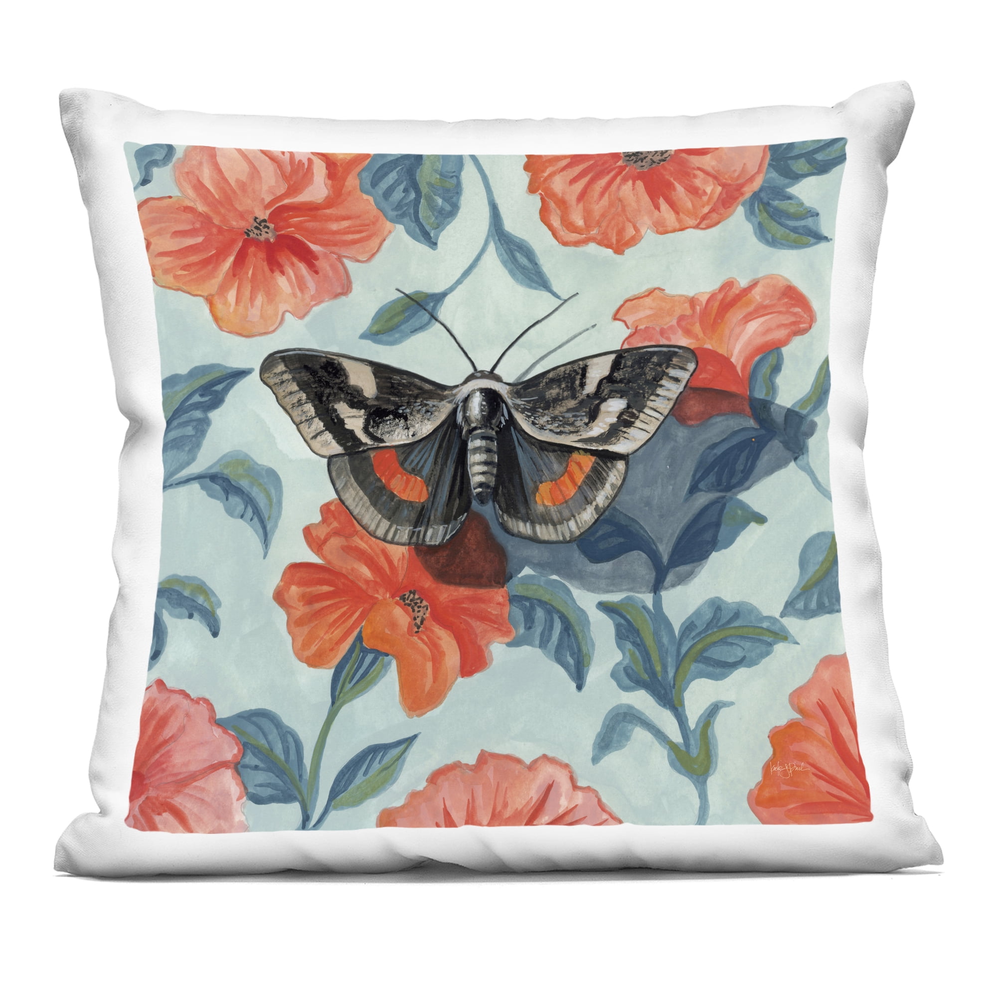 Stupell Industries Academia Moth On Floral Decorative Printed Throw Pillow, design by Kate Jarvik Birch