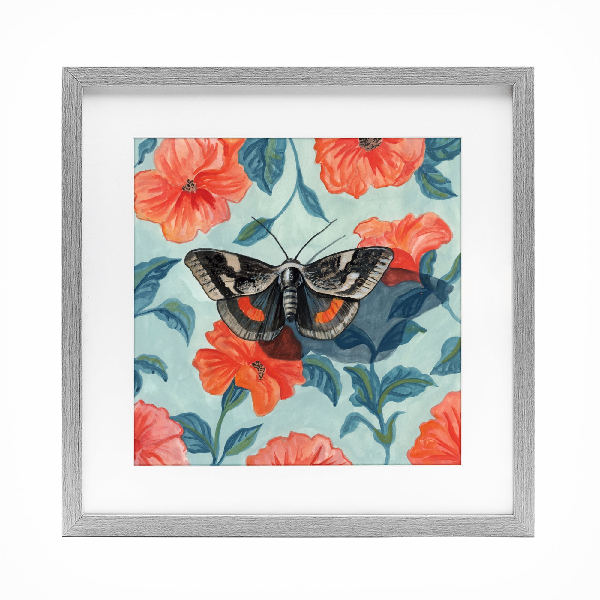 Stupell Industries Academia Moth On Floral Gray Framed Print Under Glass, design by Kate Jarvik Birch