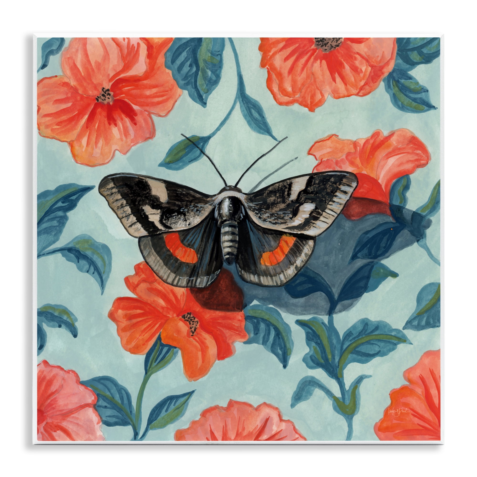 Stupell Industries Academia Moth On Floral Wall Plaque Art, design by Kate Jarvik Birch
