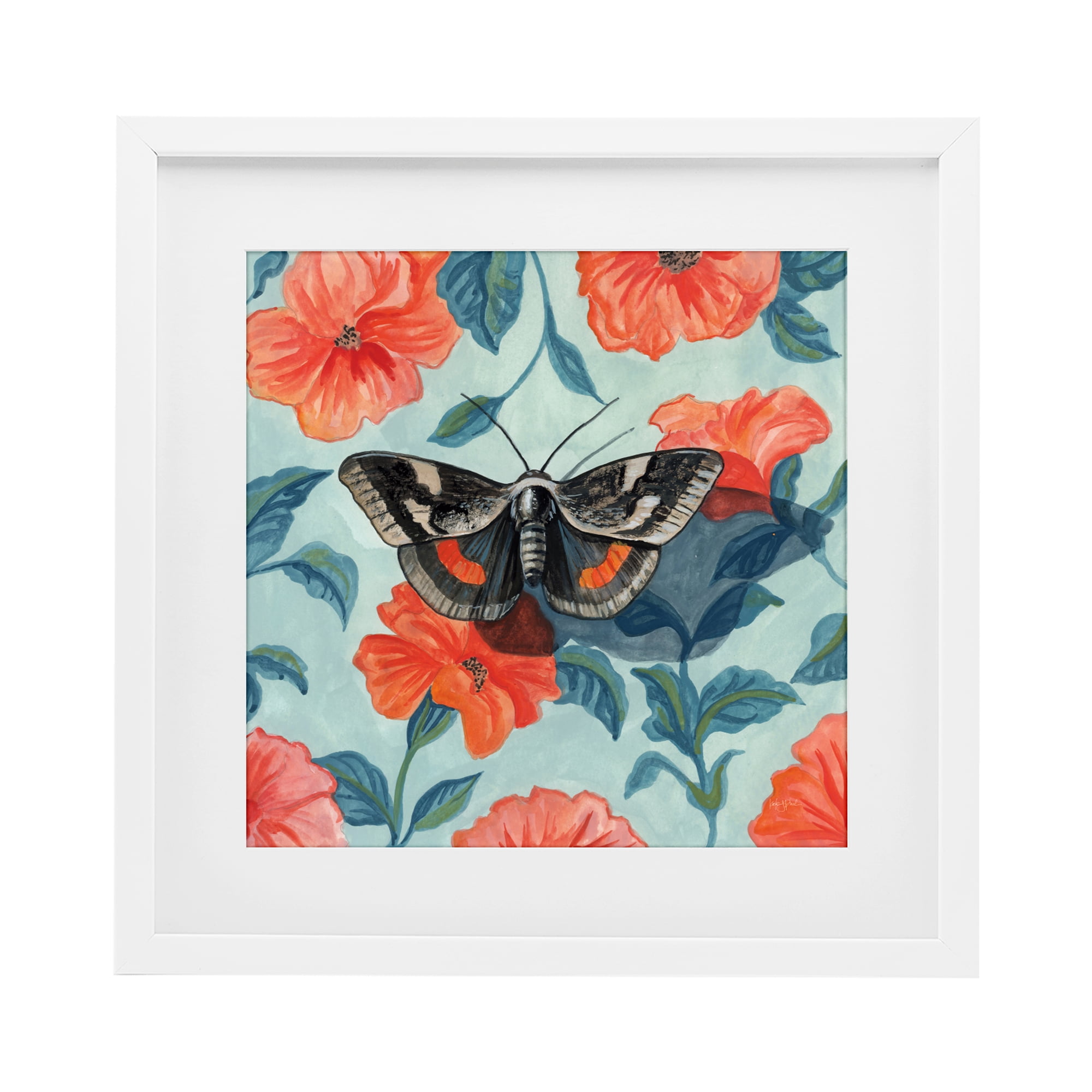 Stupell Industries Academia Moth On Floral White Framed Print Under Glass, design by Kate Jarvik Birch