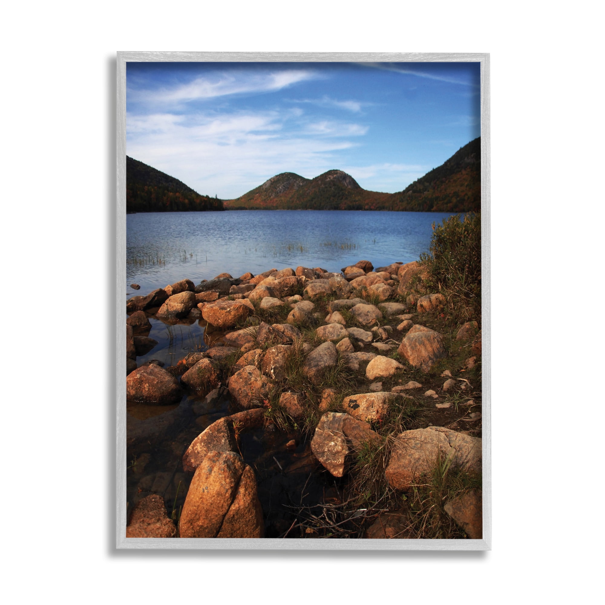 Stupell Industries Acadia Pond Photography Nature Photography Gray Framed Art Print Wall Art, 11 x 14