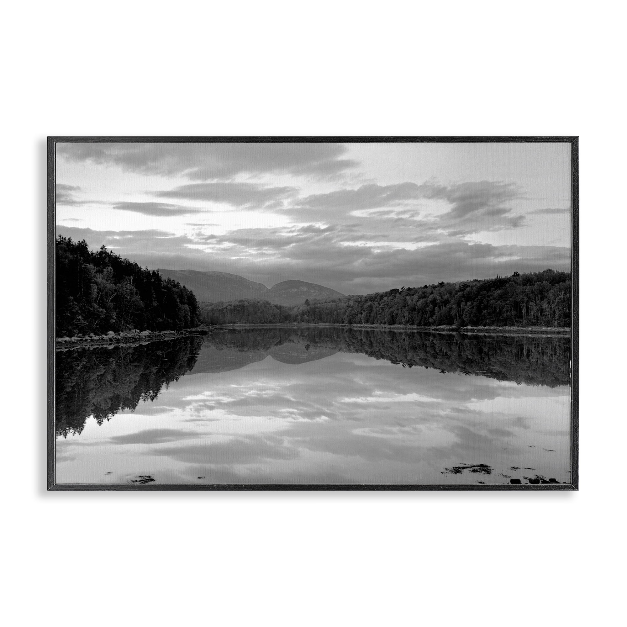 Stupell Industries Acadia Reflection in Monochrome Black Framed Giclee Art, design by MJ Photography