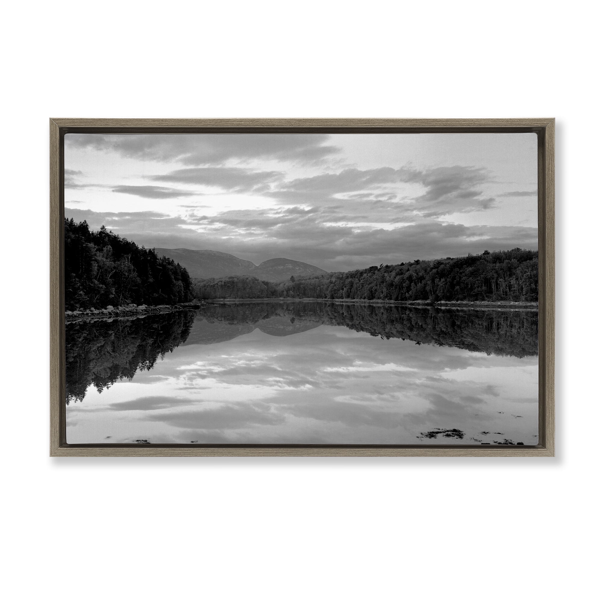 Stupell Industries Acadia Reflection in Monochrome Brown Framed Floater Canvas Wall Art, design by MJ Photography