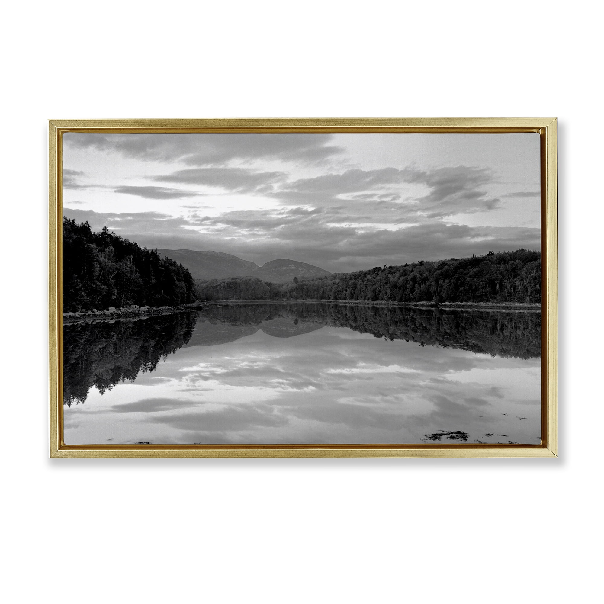 Stupell Industries Acadia Reflection in Monochrome Gold Framed Floater Canvas Wall Art, design by MJ Photography