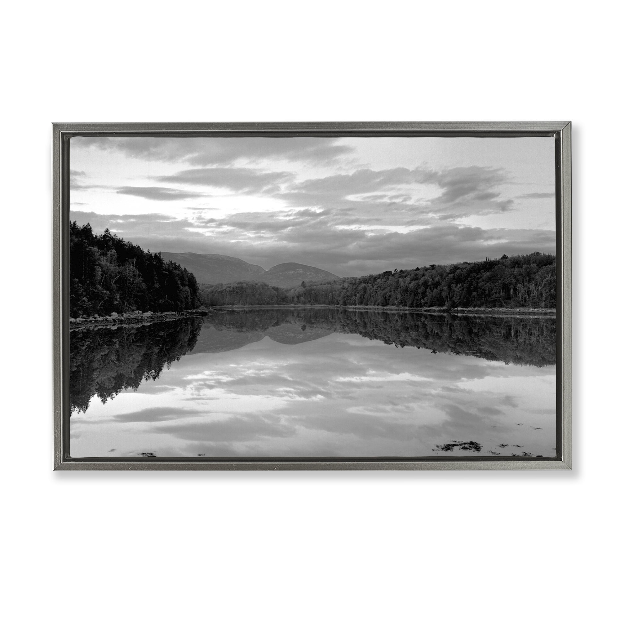 Stupell Industries Acadia Reflection in Monochrome Gray Framed Floater Canvas Wall Art, design by MJ Photography