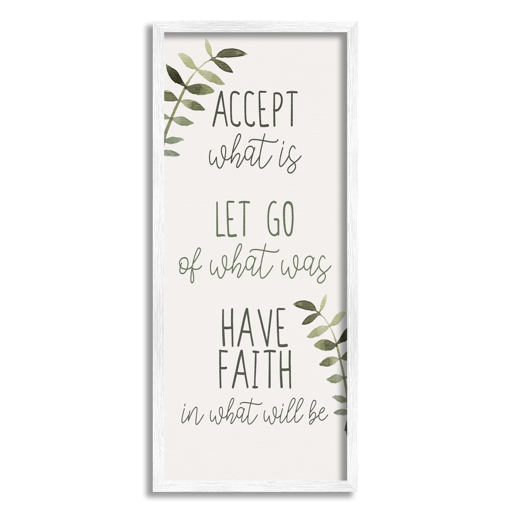 Stupell Industries Accept & Have Faith Botanical & Floral Painting White Framed Art Print Wall Art, 13 x 30