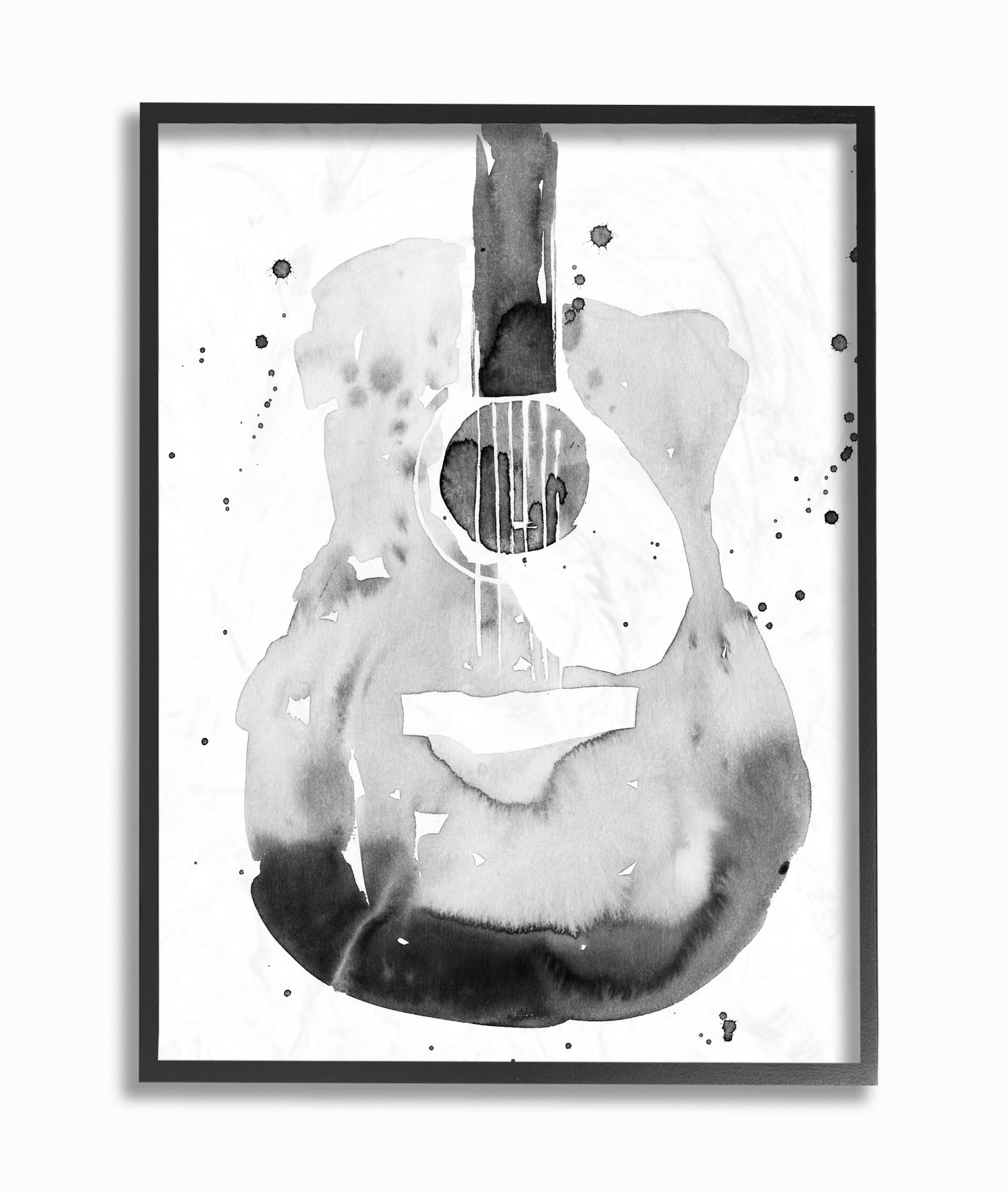 Black and White Abstract Guitar Watercolor Framed Wall Art, 11" x 14"