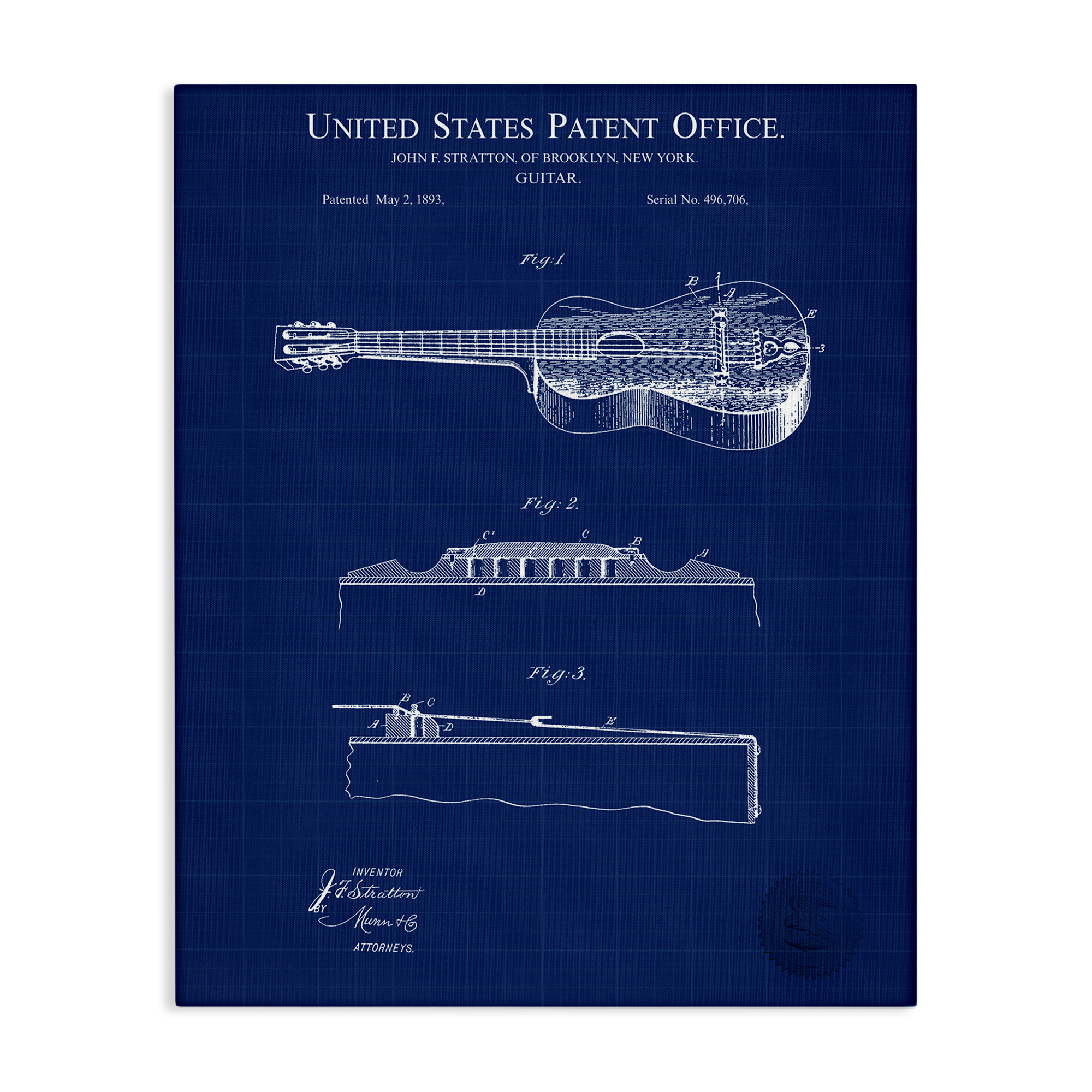 Stupell Industries Acoustic Guitar Blueprint Performing Arts Painting Gallery Wrapped Canvas Art Print Wall Art, 16 x 20