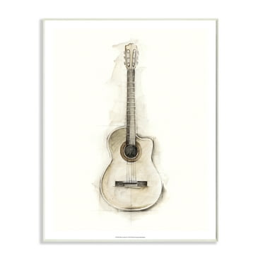 Stupell Industries Acoustic Guitar Watercolor Drawing Design Unframed Art Print Wall Art, 13x19, by Ethan Harper