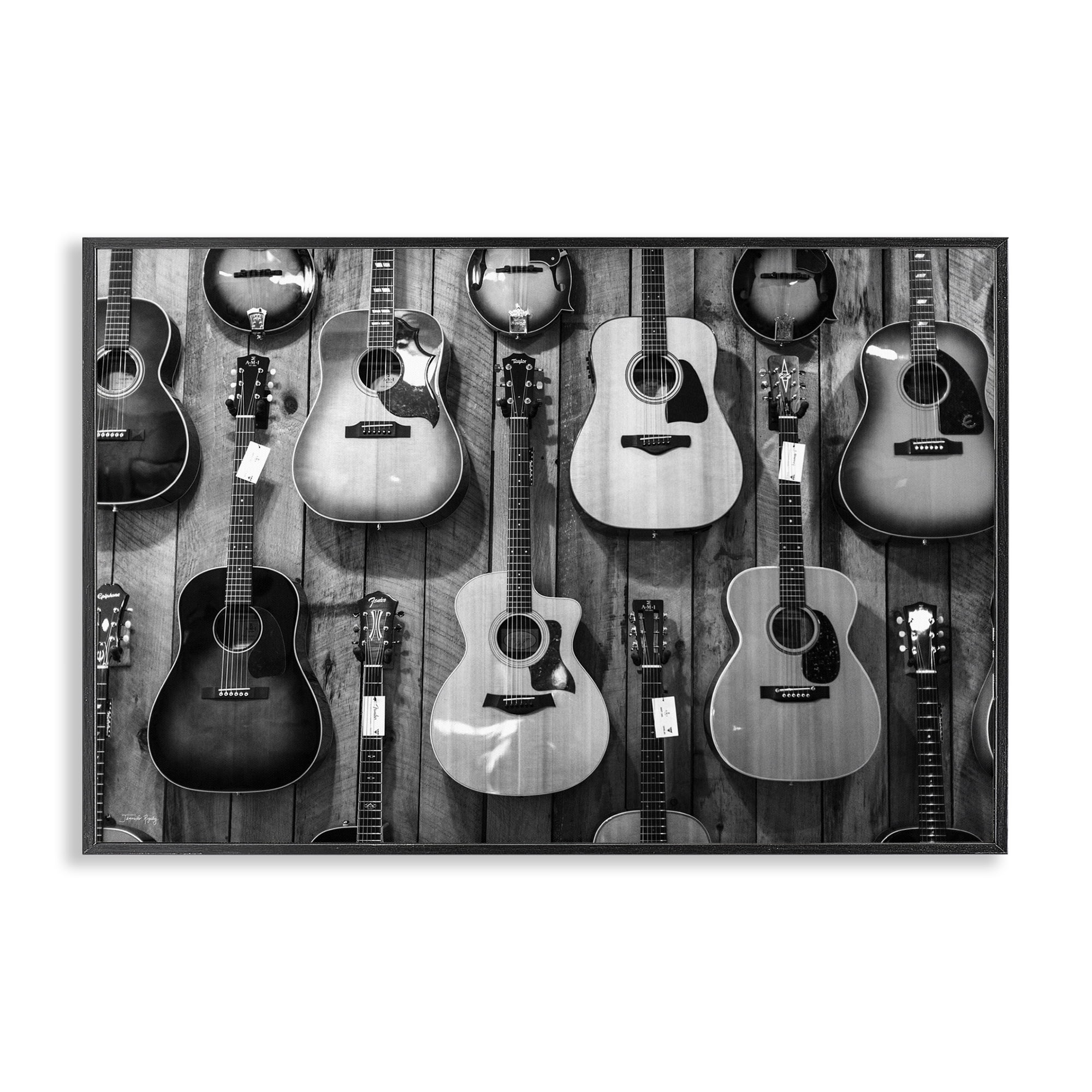 Stupell Industries Acoustic Guitars Hanging Entertainment Painting Black Framed Art Print Wall Art, 18 x 12