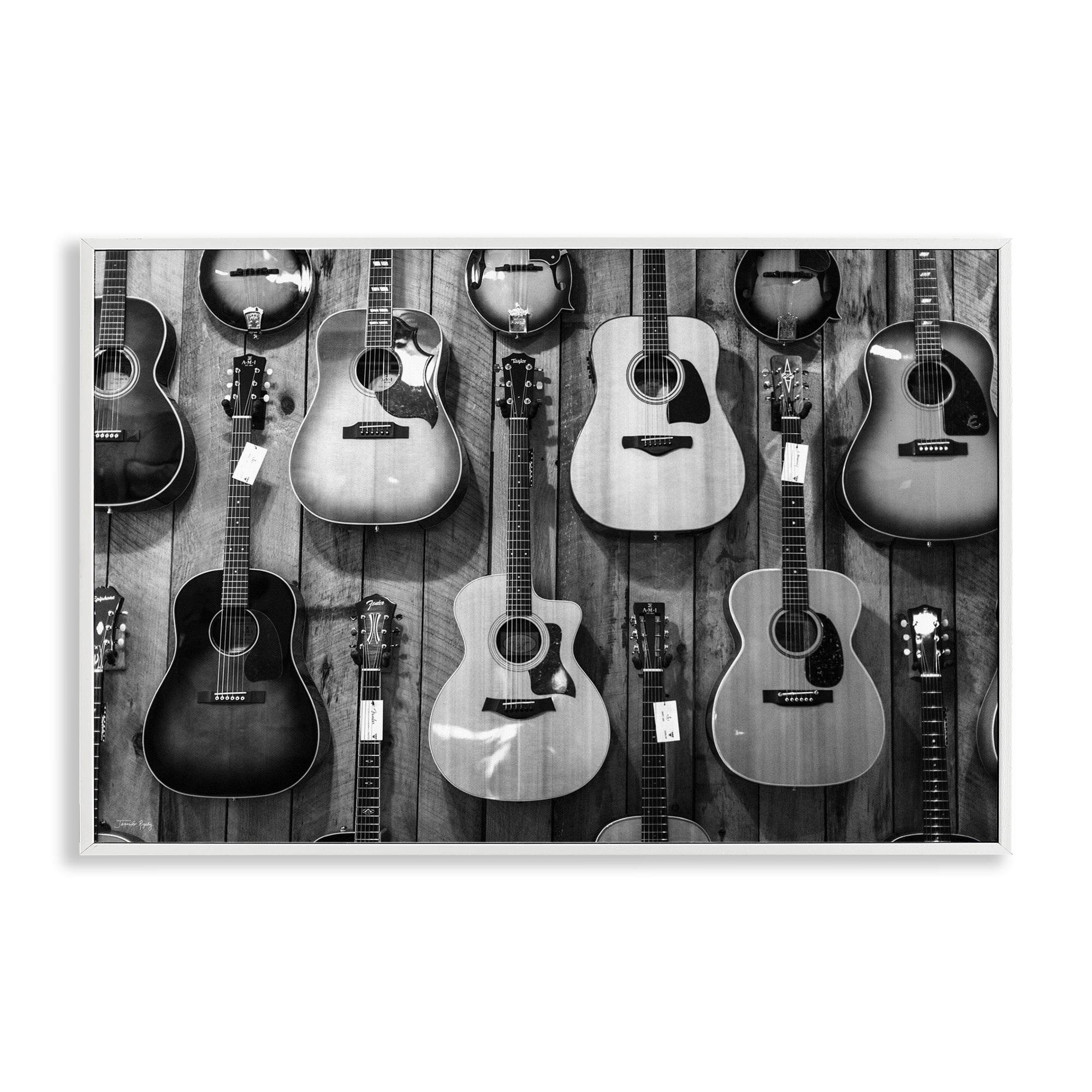 Stupell Industries Acoustic Guitars Hanging Entertainment Painting White Framed Art Print Wall Art, 24 x 16