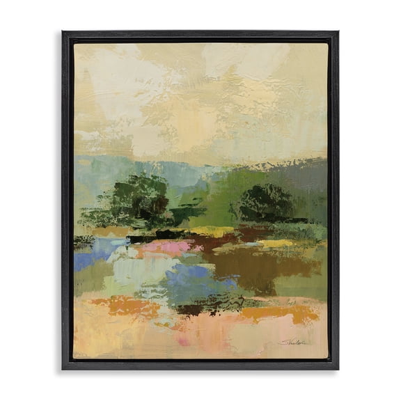 Stupell Industries Across The River Abstract Landscape Painting Black Floater Framed Art Print Wall Art, 25 x 31