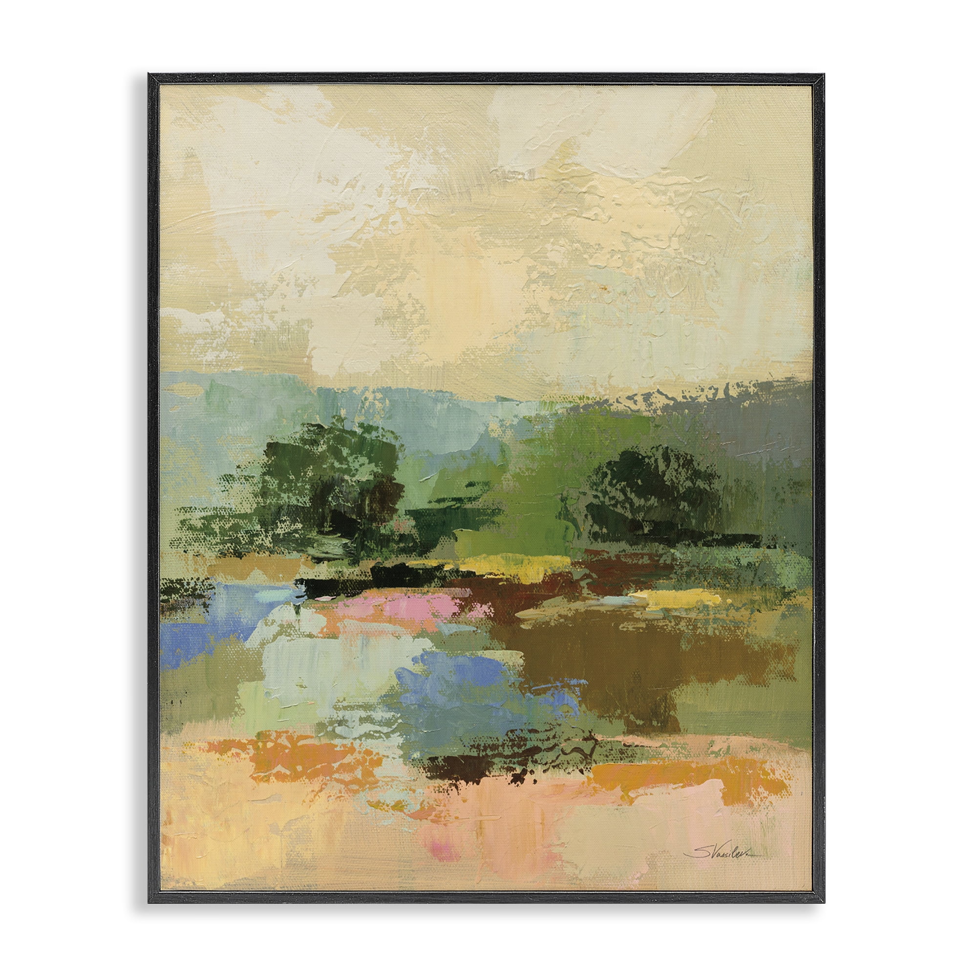 Stupell Industries Across The River Abstract Landscape Painting Black Framed Art Print Wall Art, 24 x 30