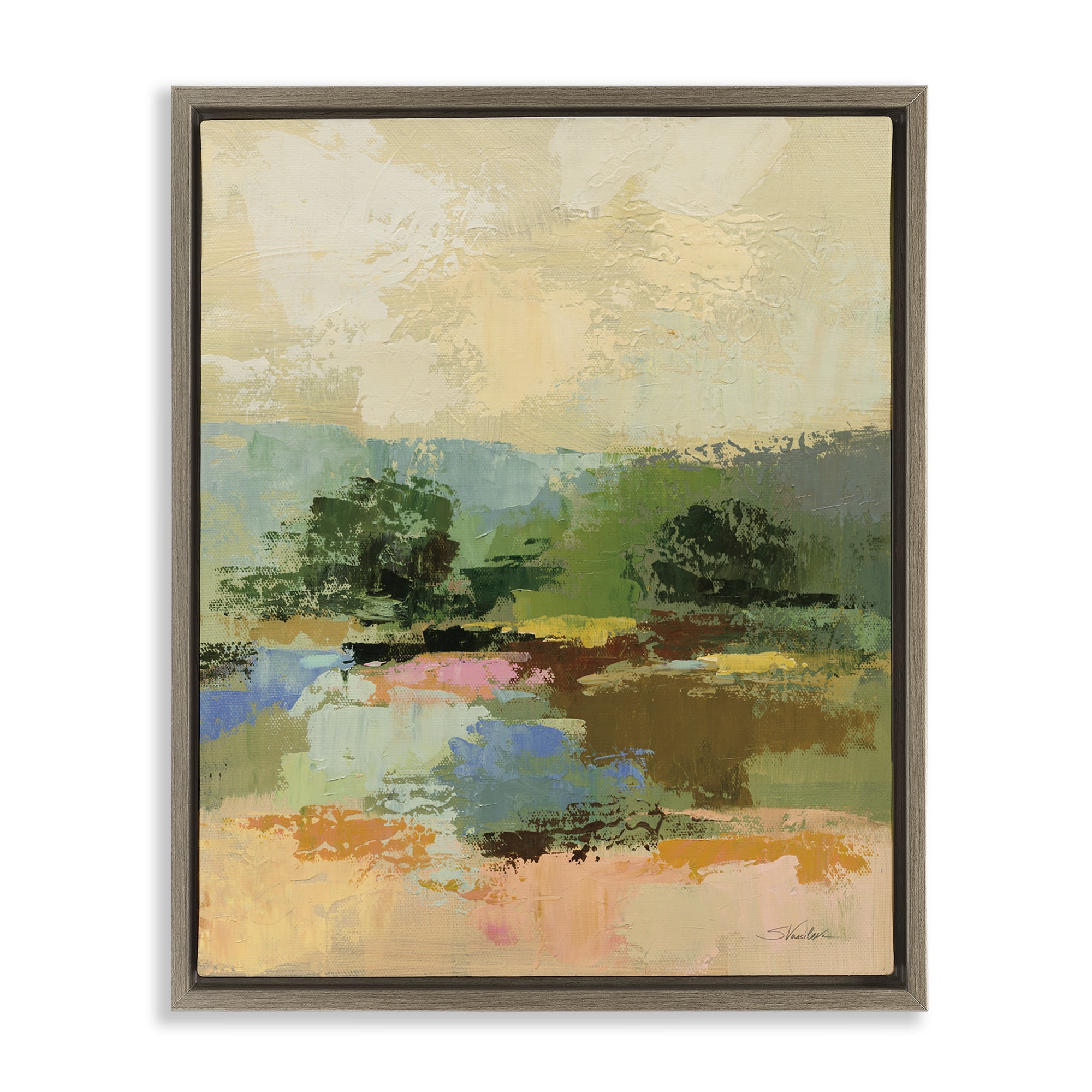 Stupell Industries Across The River Abstract Landscape Painting Brown Floater Framed Art Print Wall Art, 17 x 21