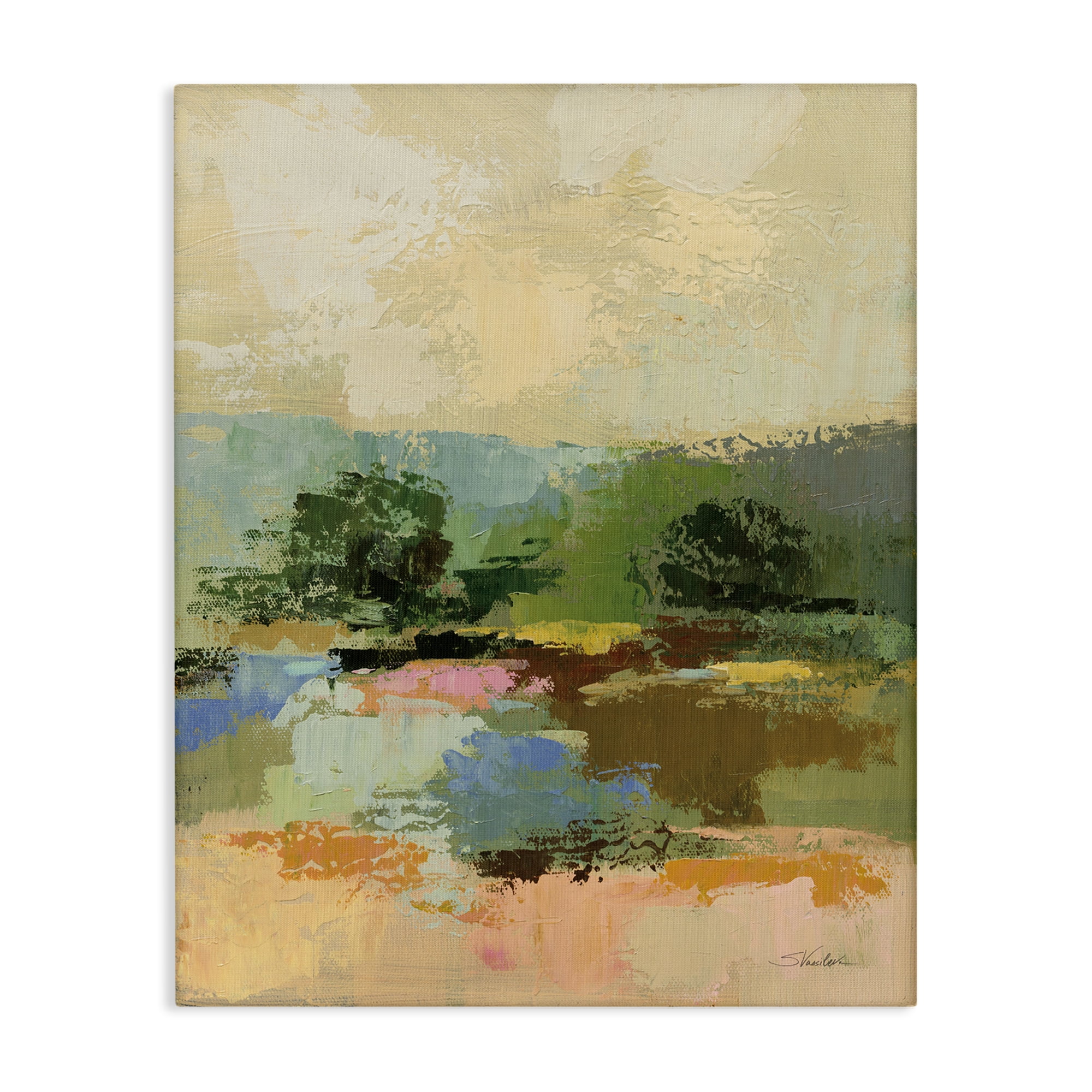 Stupell Industries Across The River Abstract Landscape Painting Gallery Wrapped Canvas Art Print Wall Art, 30 x 40