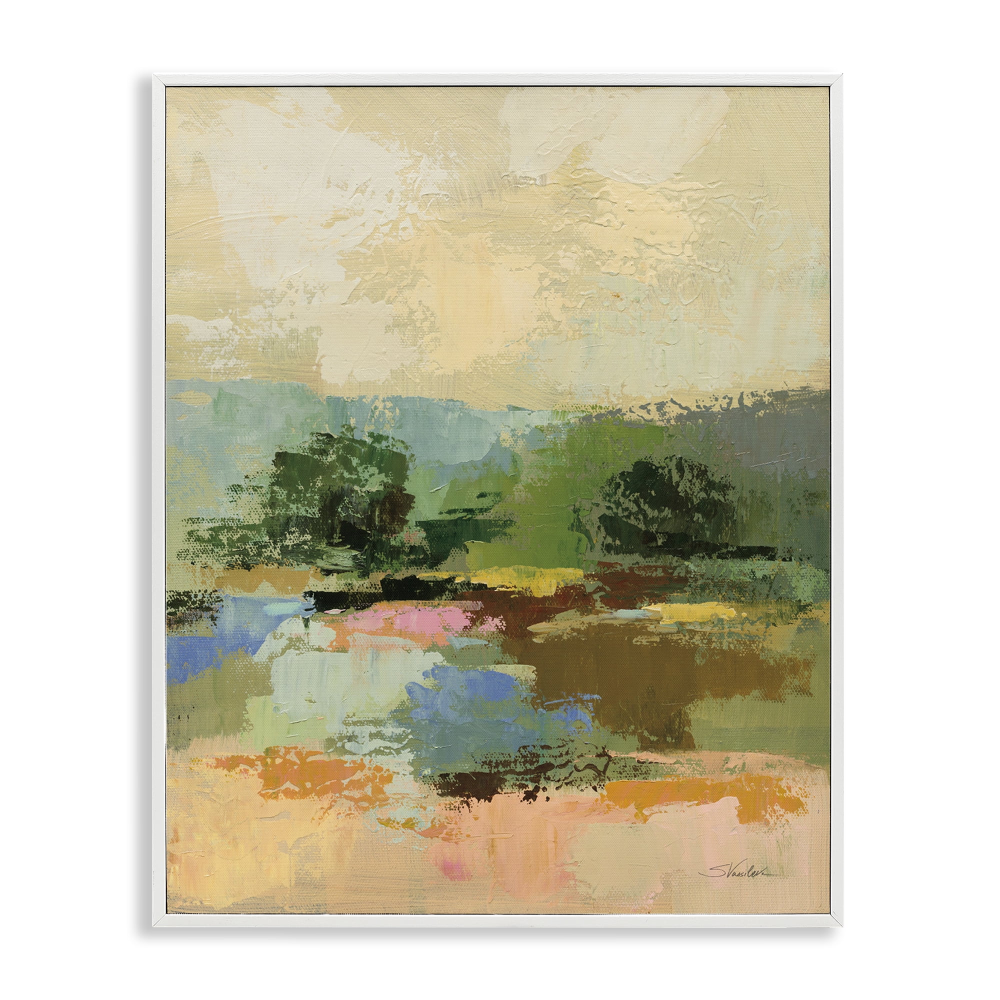 Stupell Industries Across The River Abstract Landscape Painting White Framed Art Print Wall Art, 24 x 30